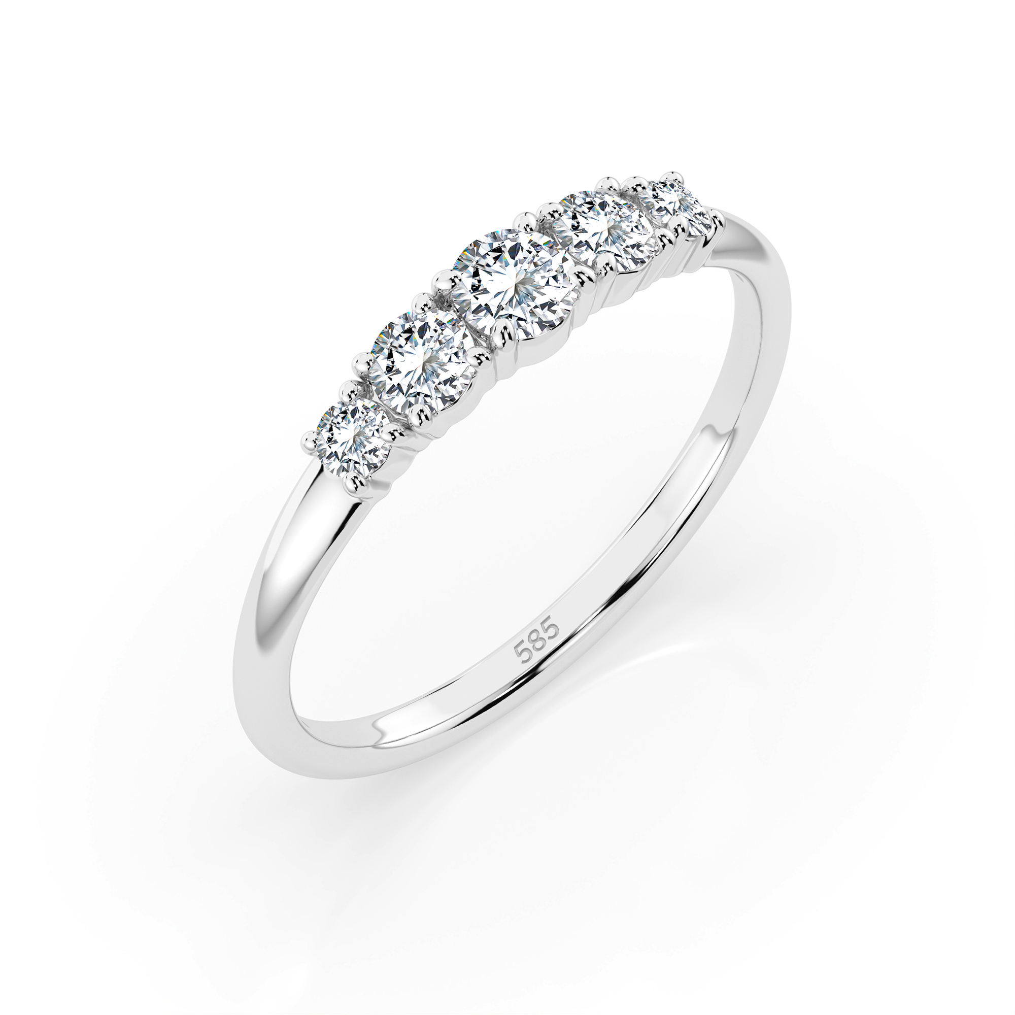 0,42 Karat Diamant Verlobungsring mit 5 Diamanten, Weißgold 585 / 14K, Weite 54 mm, Gewicht ca. 1.5 g.