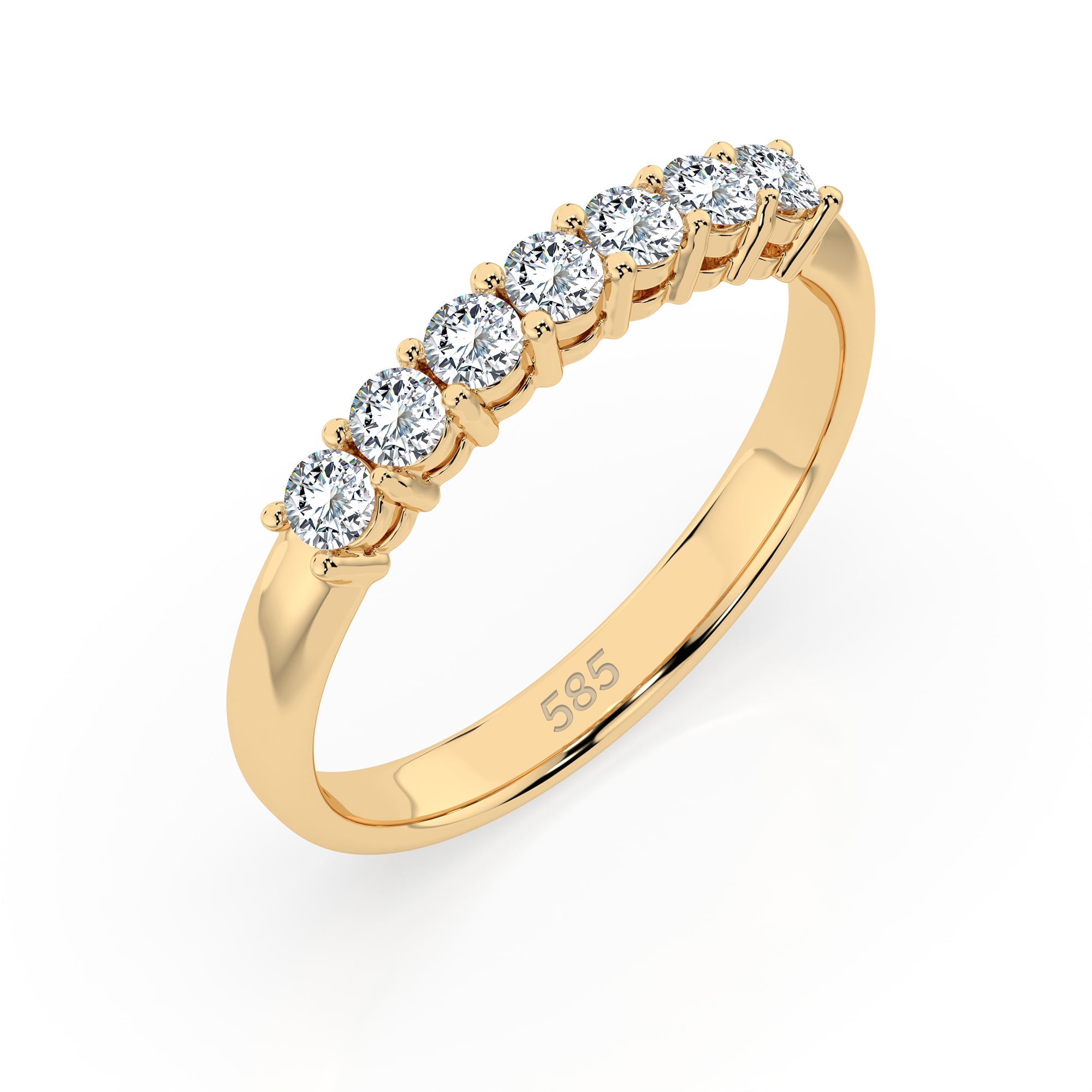 0,42 Karat Diamant Verlobungsring mit 7 Diamanten, Gelbgold 585 / 14K, Weite 68 mm, Gewicht ca. 2.1 g.