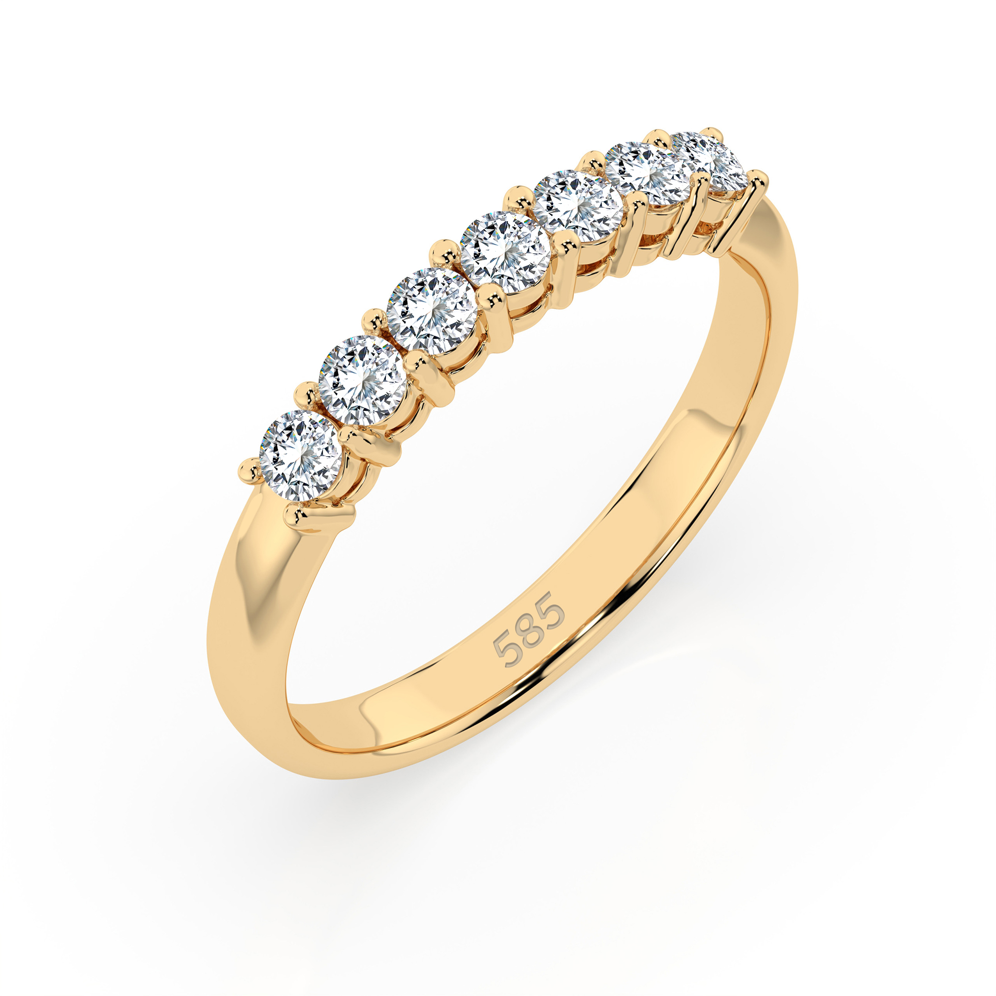 0,42 Karat Diamant Verlobungsring mit 7 Diamanten, Gelbgold 585 / 14K, Weite 50 mm, Gewicht ca. 2.1 g.