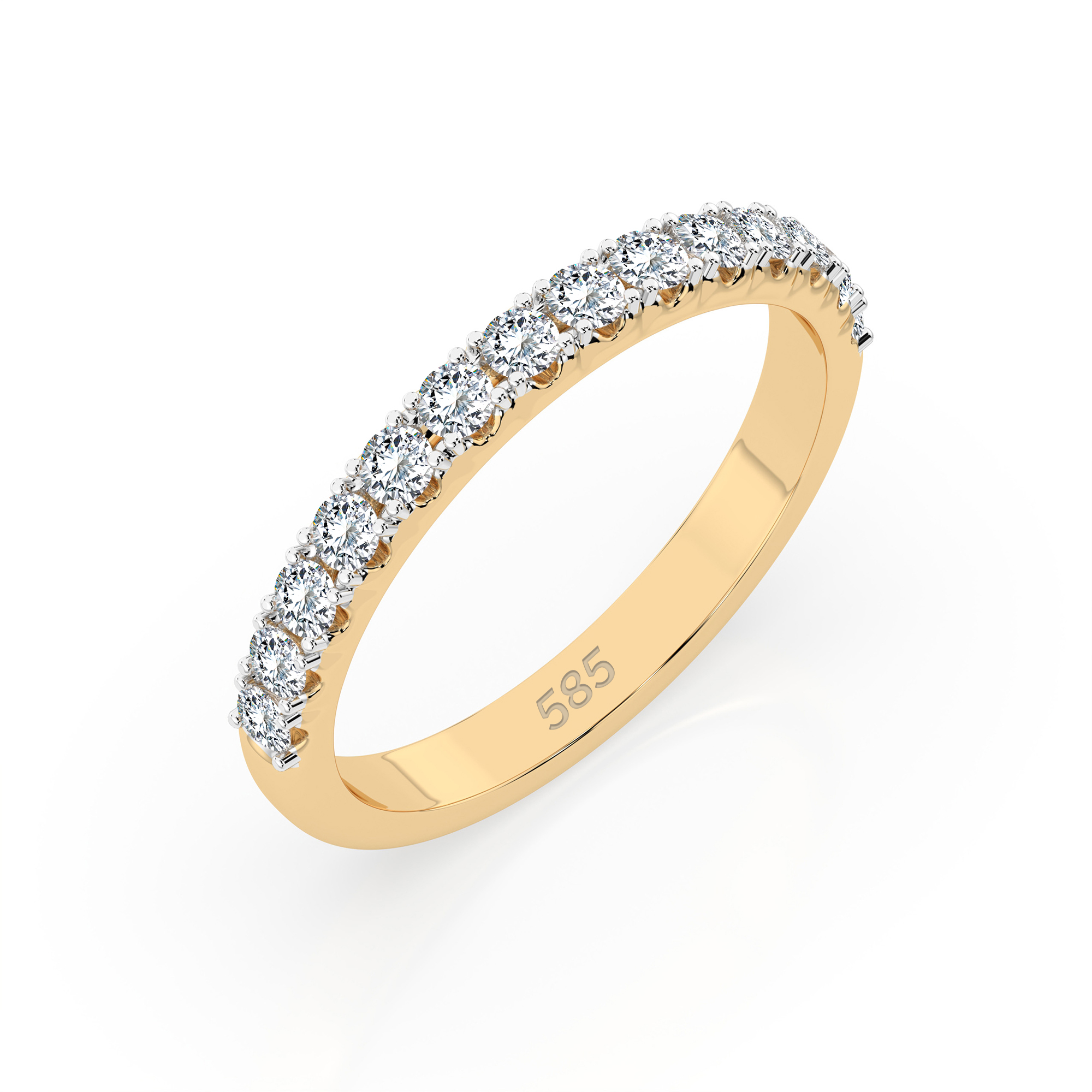 0,42 Karat Diamant Verlobungsring mit 14 Diamanten, Gelbgold 585 / 14K, Weite 47 mm, Gewicht ca. 2.1 g.
