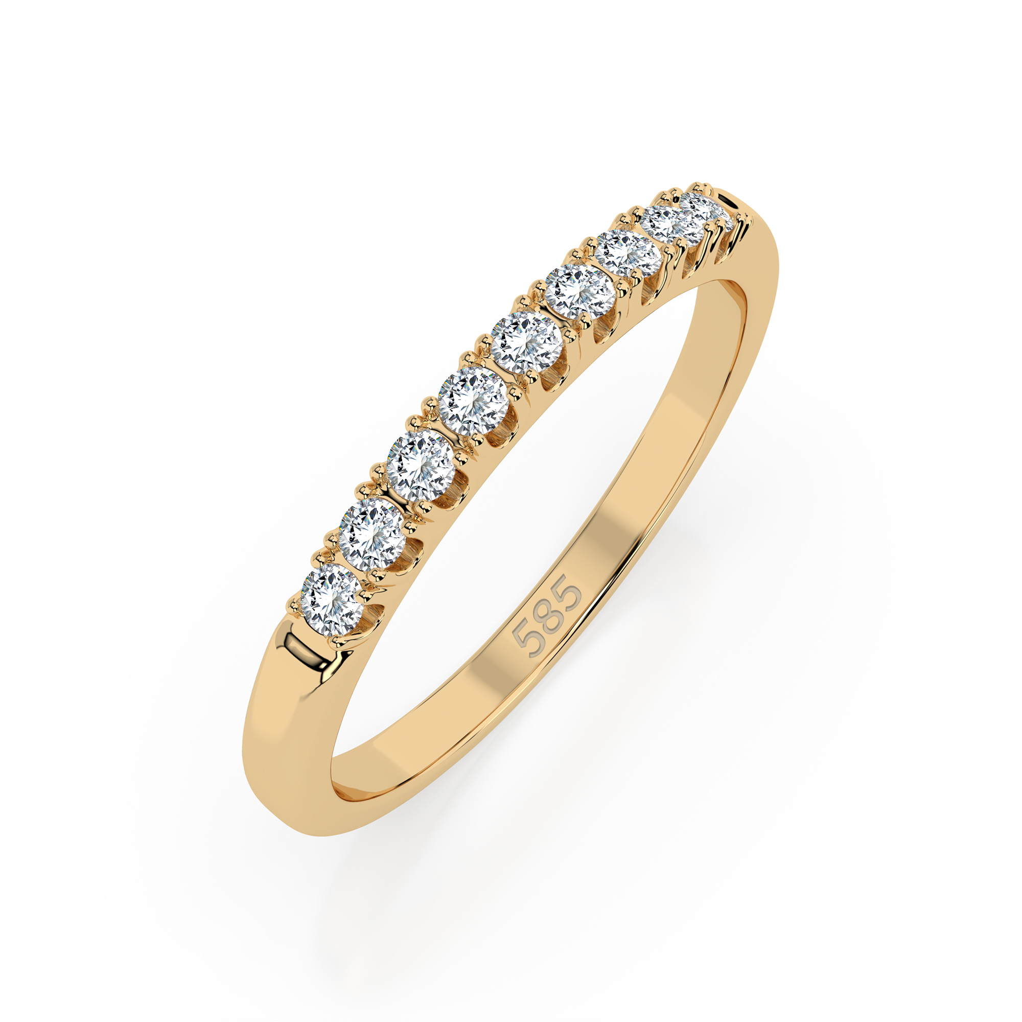0,18 Karat Diamant Verlobungsring mit 9 Diamanten, Gelbgold 585 / 14K, Weite 72 mm, Gewicht ca. 1.6 g.