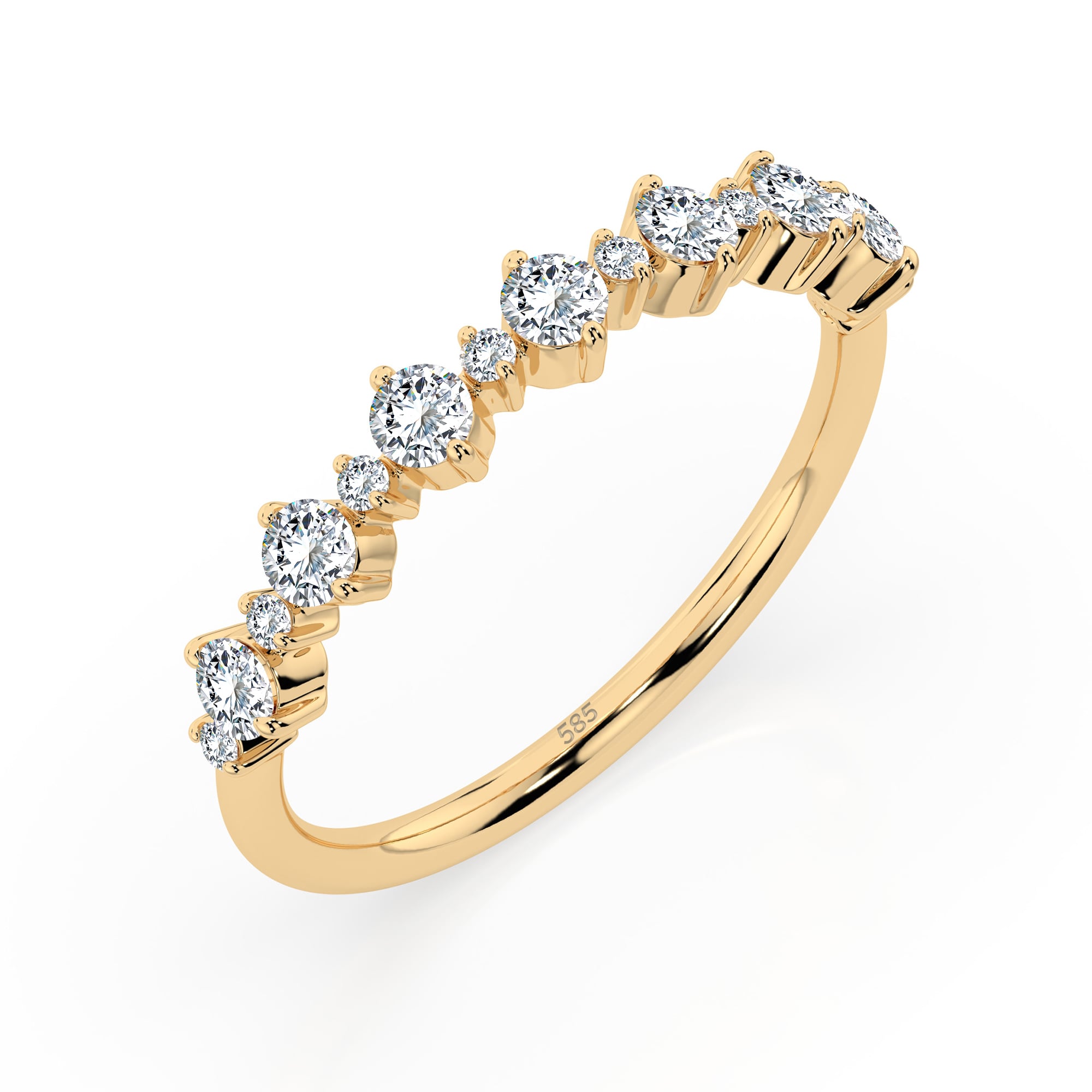 0,5 Karat Diamant Verlobungsring mit 15 Diamanten, Gelbgold 585 / 14K, Weite 62 mm, Gewicht ca. 1.4 g.