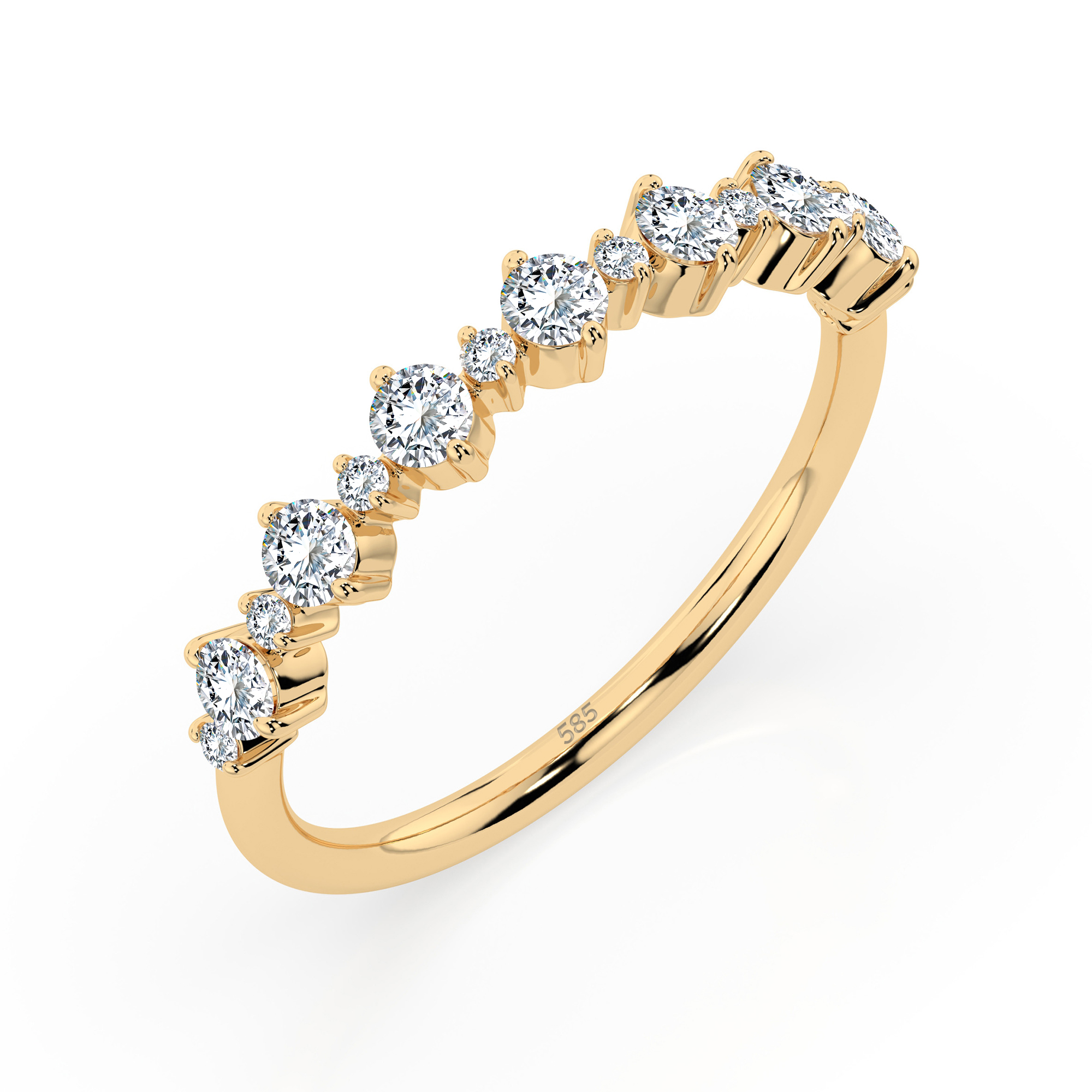 0,5 Karat Diamant Verlobungsring mit 15 Diamanten, Gelbgold 585 / 14K, Weite 55 mm, Gewicht ca. 1.4 g.