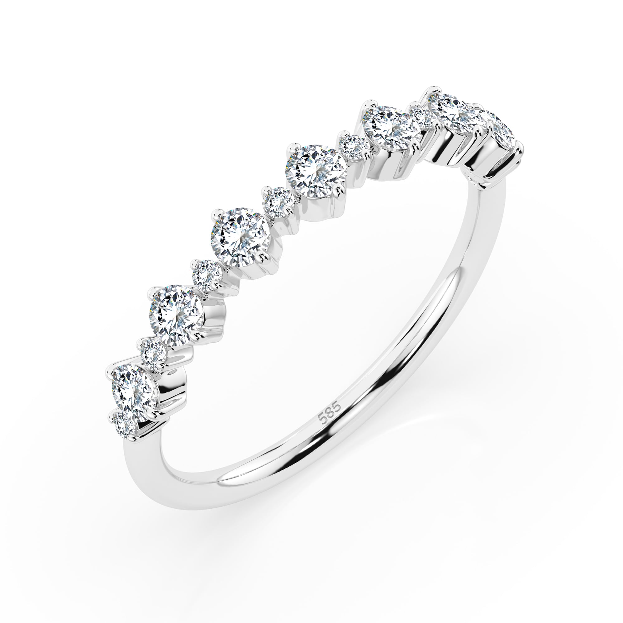 0,5 Karat Diamant Verlobungsring mit 15 Diamanten, Weißgold 585 / 14K, Weite 49 mm, Gewicht ca. 1.4 g.