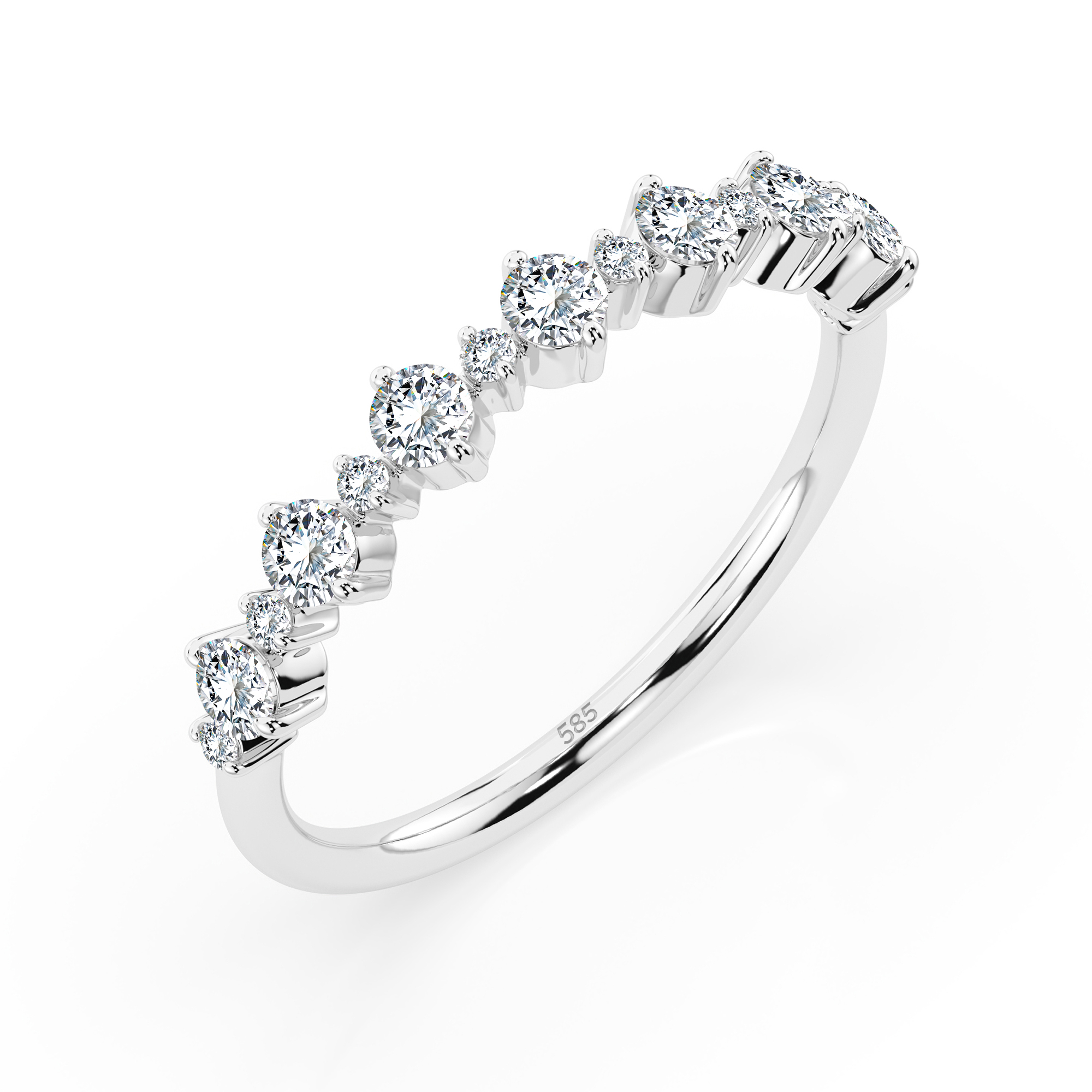 0,5 Karat Diamant Verlobungsring mit 15 Diamanten, Weißgold 585 / 14K, Weite 50 mm, Gewicht ca. 1.4 g.