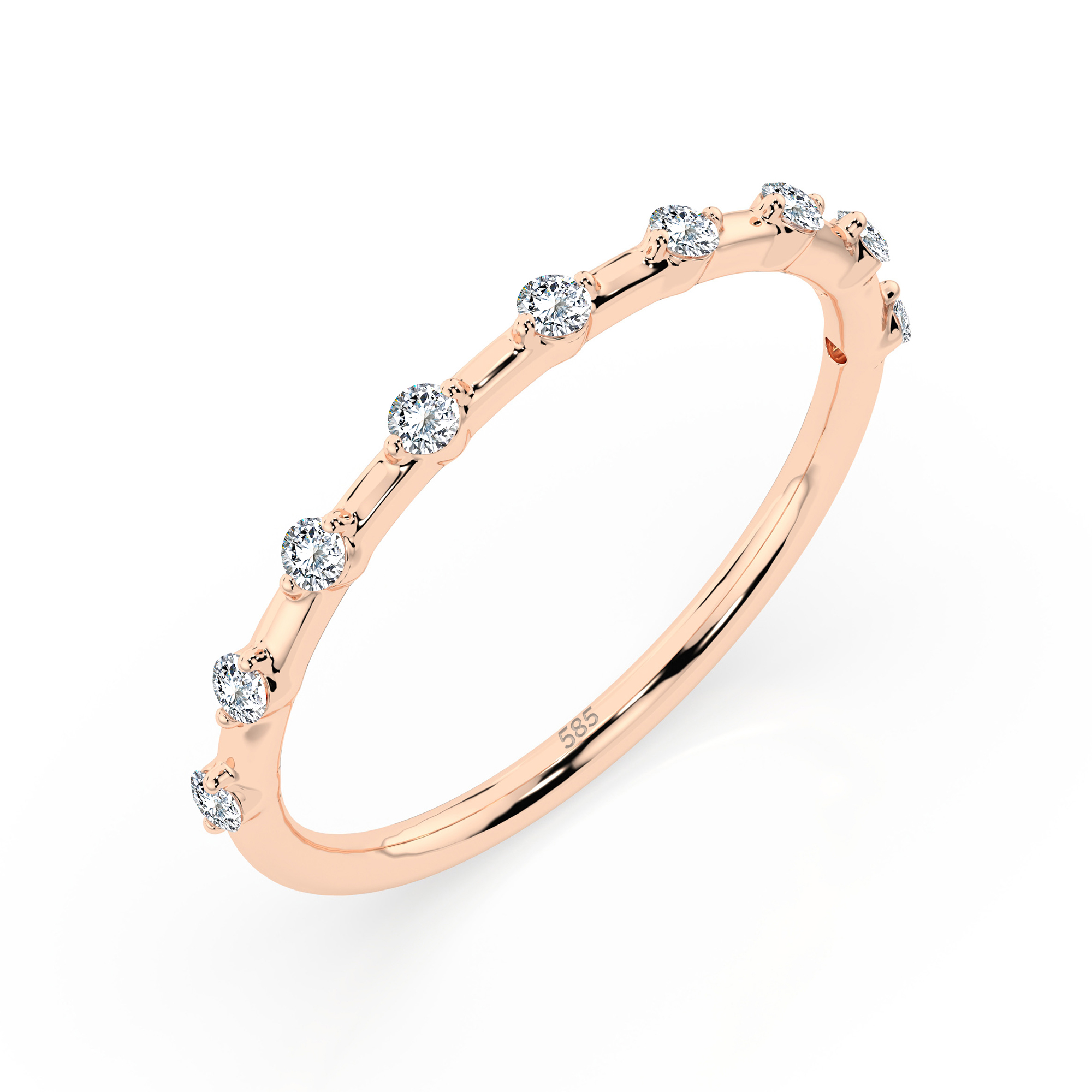 0,18 Karat Diamant Verlobungsring mit 9 Diamanten, Rotgold 585 / 14K, Weite 47 mm, Gewicht ca. 1.1 g.