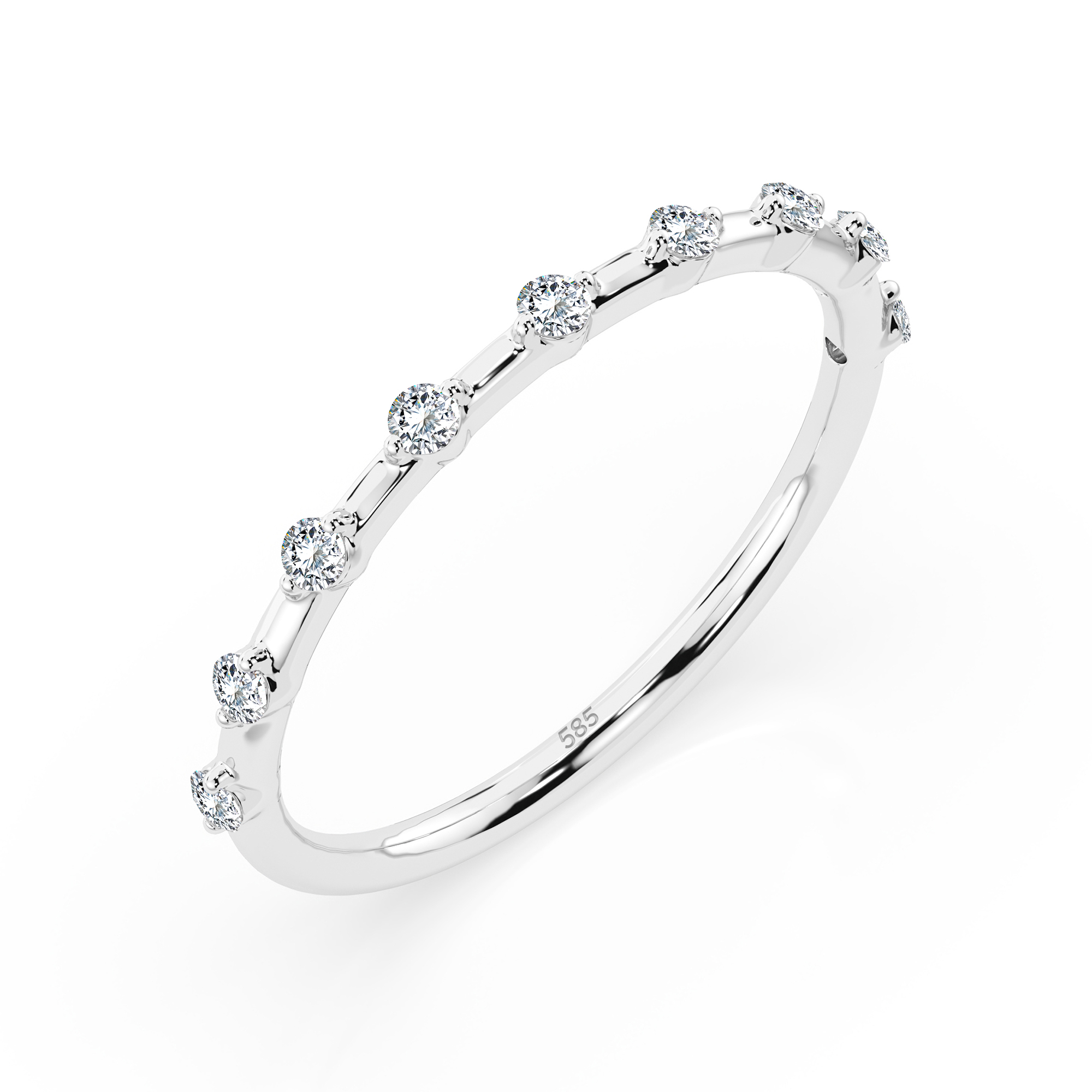 0,18 Karat Diamant Verlobungsring mit 9 Diamanten, Weißgold 585 / 14K, Weite 65 mm, Gewicht ca. 1.1 g.