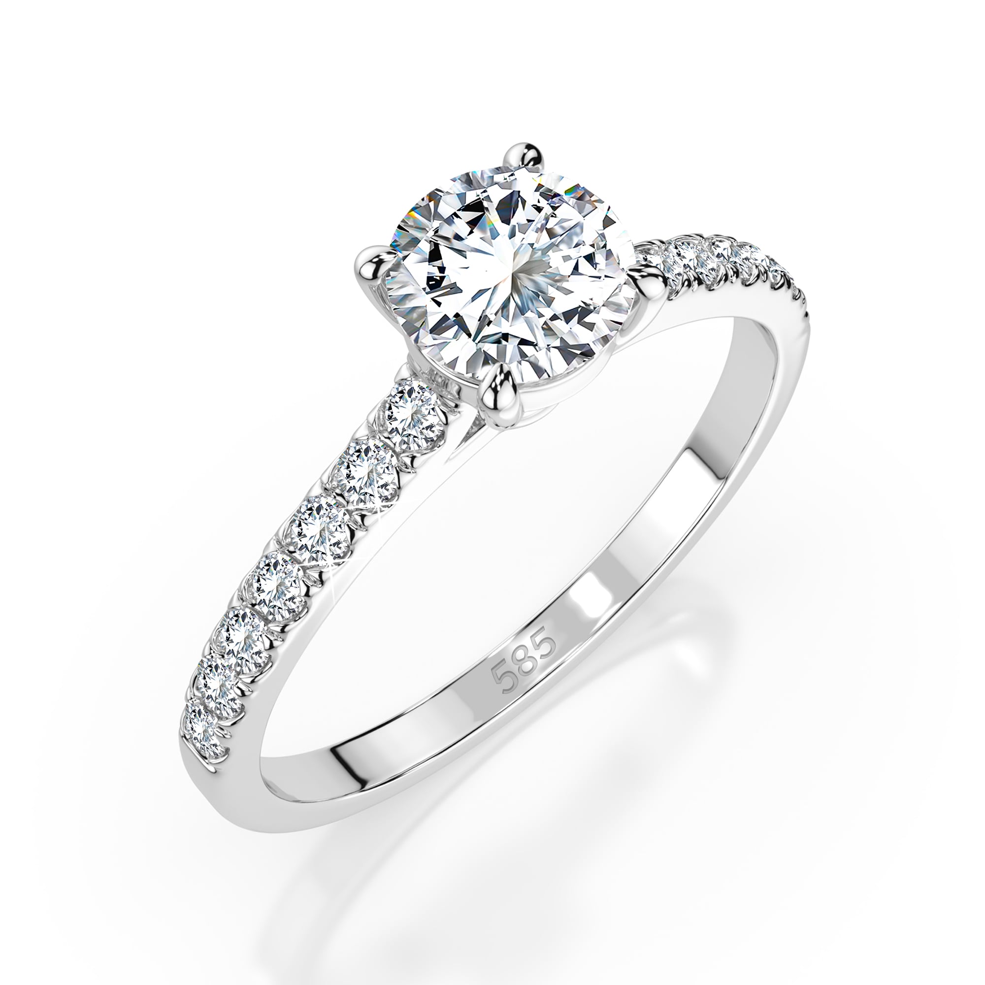0,4+0,21 Karat Diamant Verlobungsring mit 15 Diamanten, Weißgold 585 / 14K, Weite 71 mm, Gewicht ca. 1.5 g.