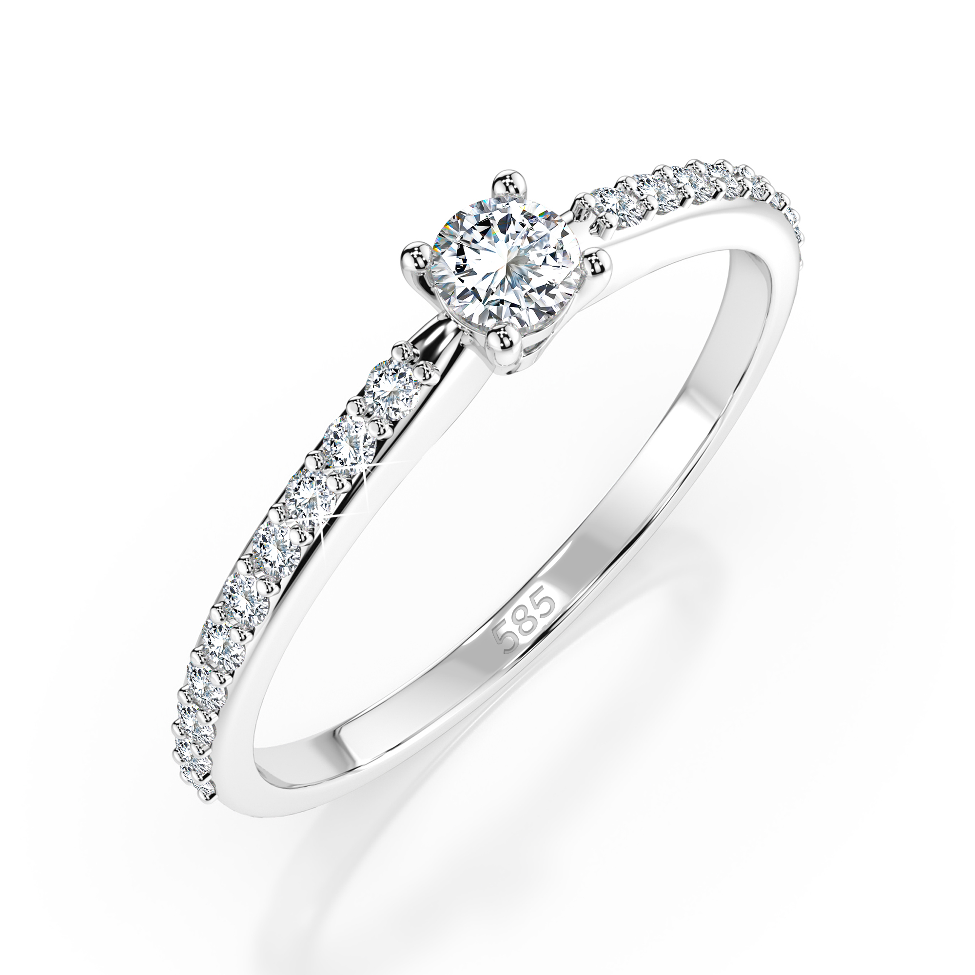 0,1+0,16 Karat Diamant Verlobungsring mit 21 Diamanten, Weißgold 585 / 14K, Weite 51 mm, Gewicht ca. 1.2 g.