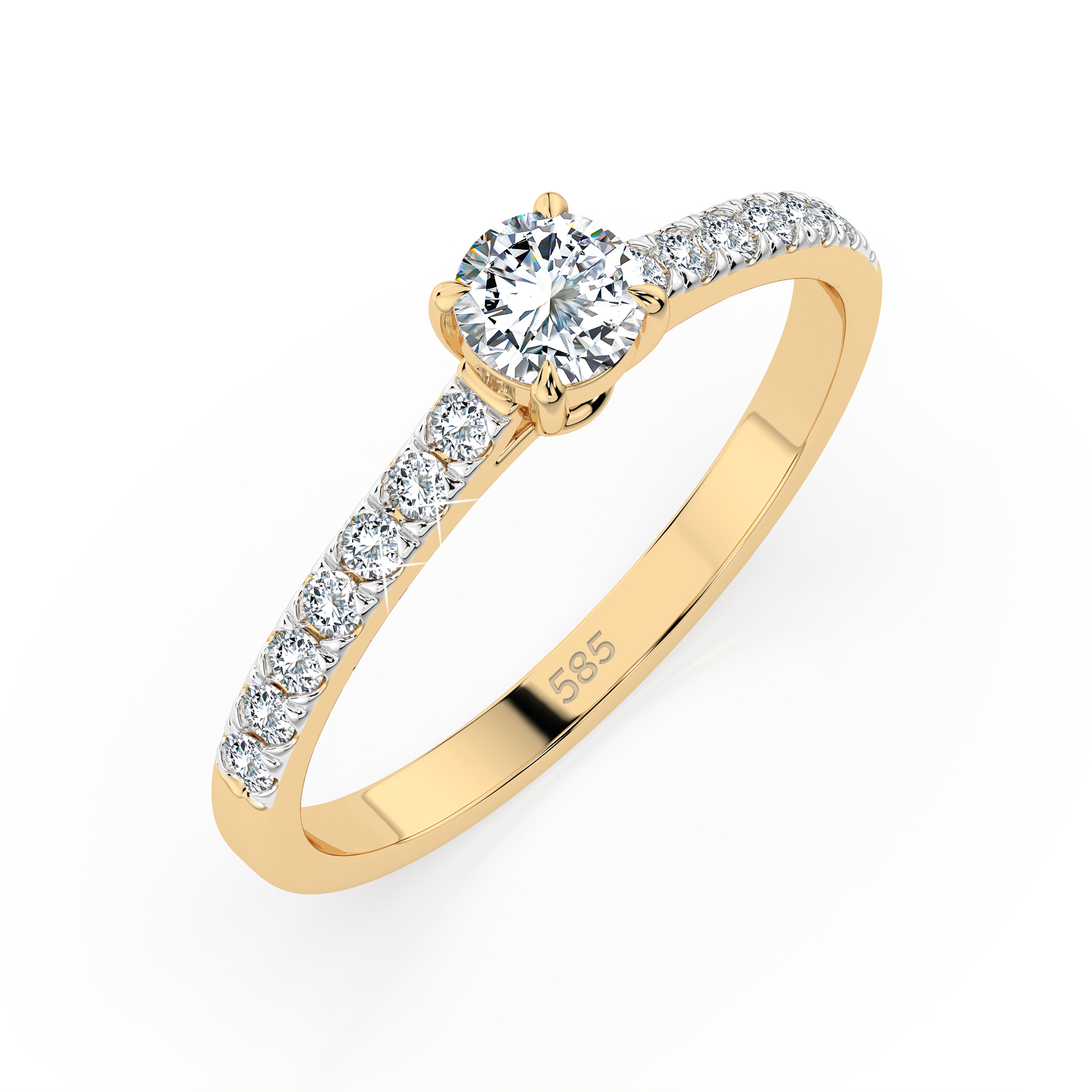 0,2+0,21 Karat Diamant Verlobungsring mit 15 Diamanten, Gelbgold 585 / 14K, Weite 66 mm, Gewicht ca. 1.6 g.