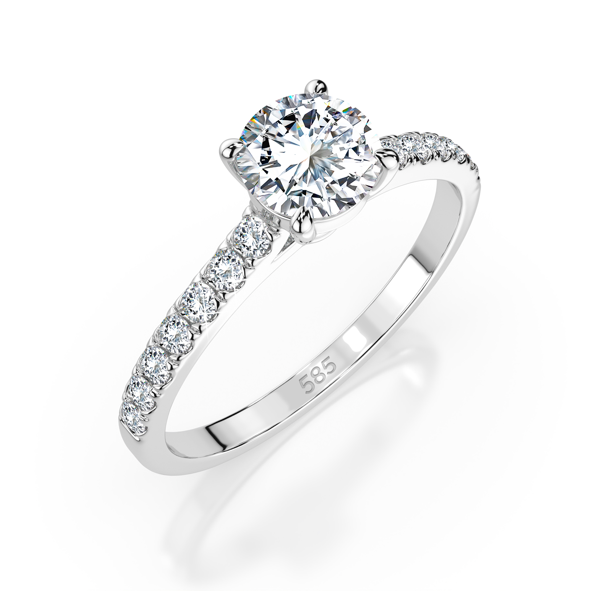 0,5+0,21 Karat Diamant Verlobungsring mit 15 Diamanten, Weißgold 585 / 14K, Weite 62 mm, Gewicht ca. 1.6 g.