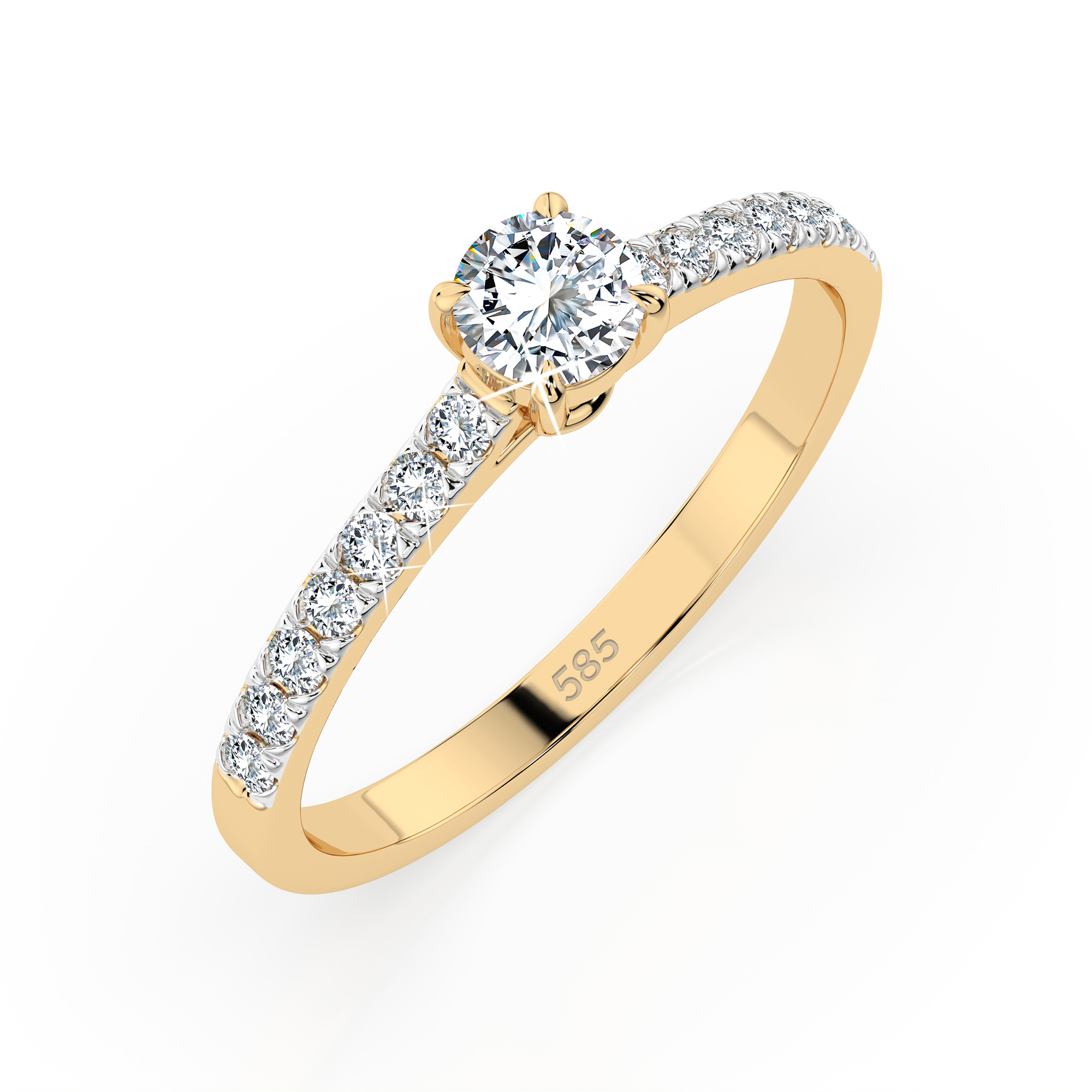 0,3+0,21 Karat Diamant Verlobungsring mit 15 Diamanten, Gelbgold 585 / 14K, Weite 67 mm, Gewicht ca. 1.5 g.