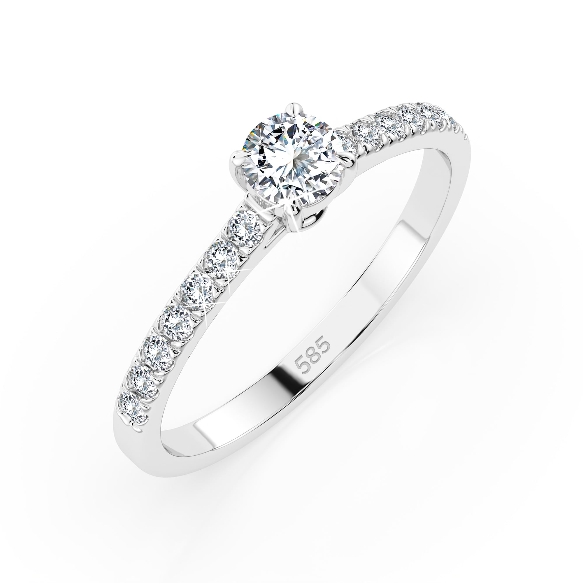 0,3+0,21 Karat Diamant Verlobungsring mit 15 Diamanten, Weißgold 585 / 14K, Weite 47 mm, Gewicht ca. 1.5 g.