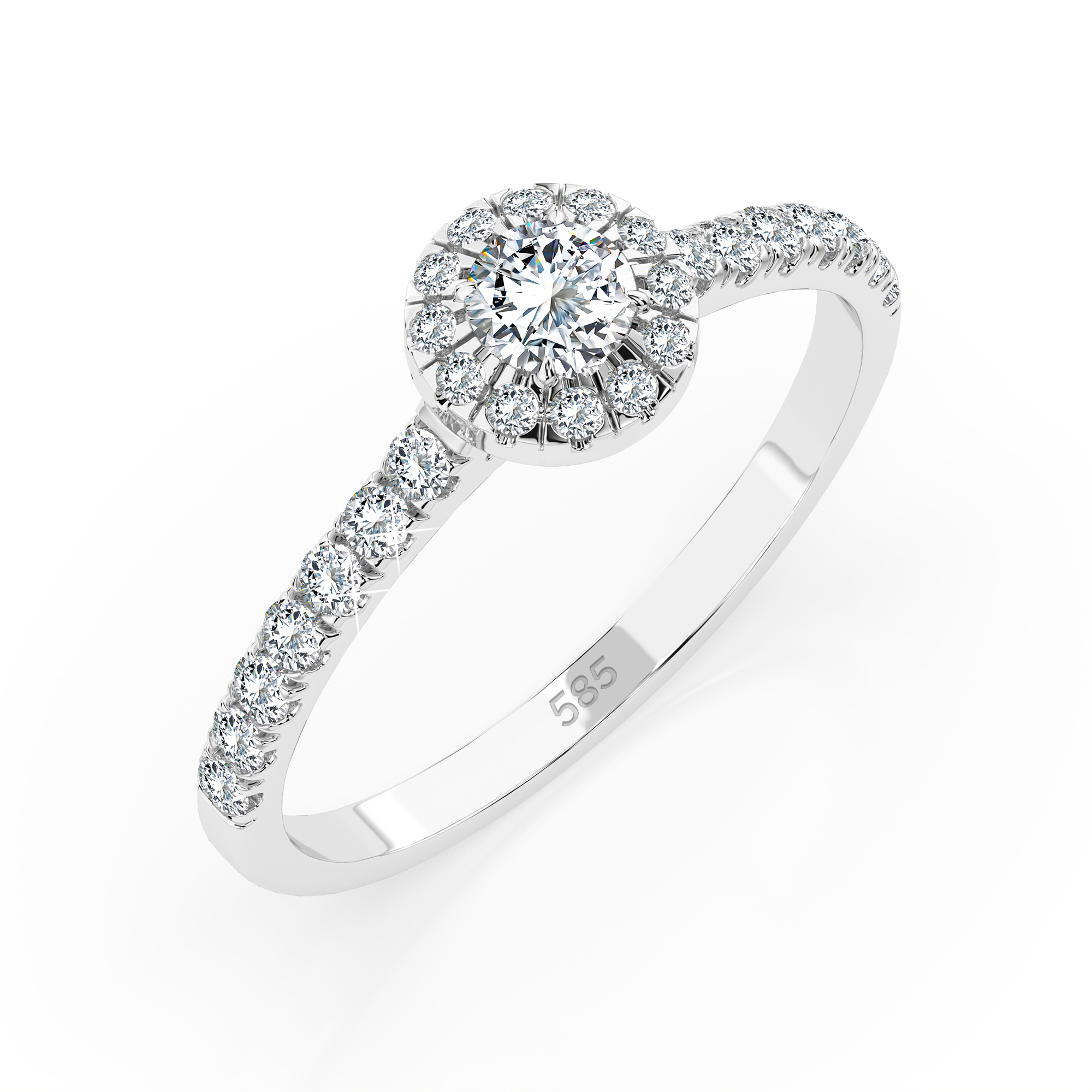 0,2+0,28 Karat Diamant Verlobungsring mit 27 Diamanten, Weißgold 585 / 14K, Weite 64 mm, Gewicht ca. 1.5 g.