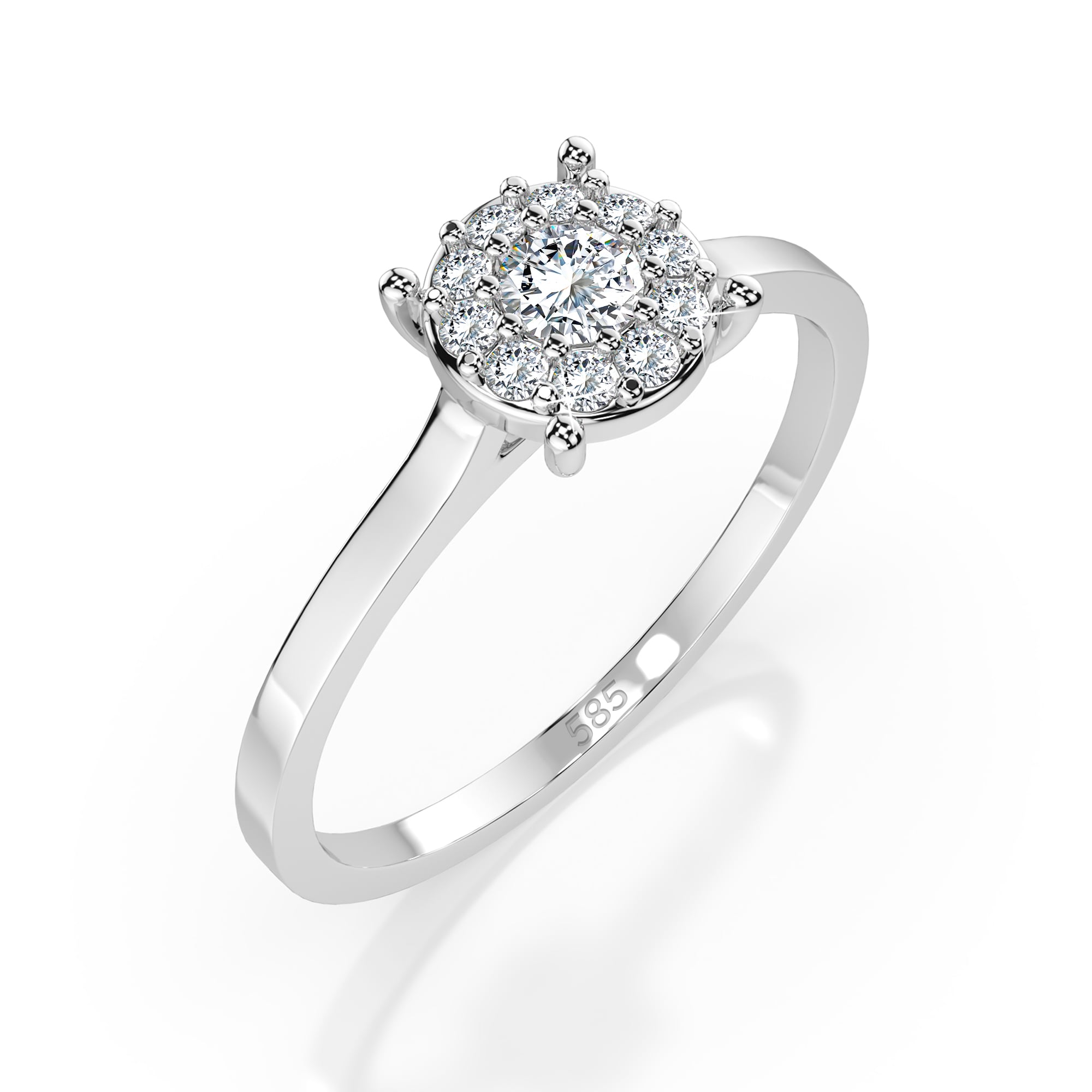 0,15 Karat Diamant Verlobungsring mit 11 Diamanten, Weißgold 585 / 14K, Weite 72 mm, Gewicht ca. 1.7 g.