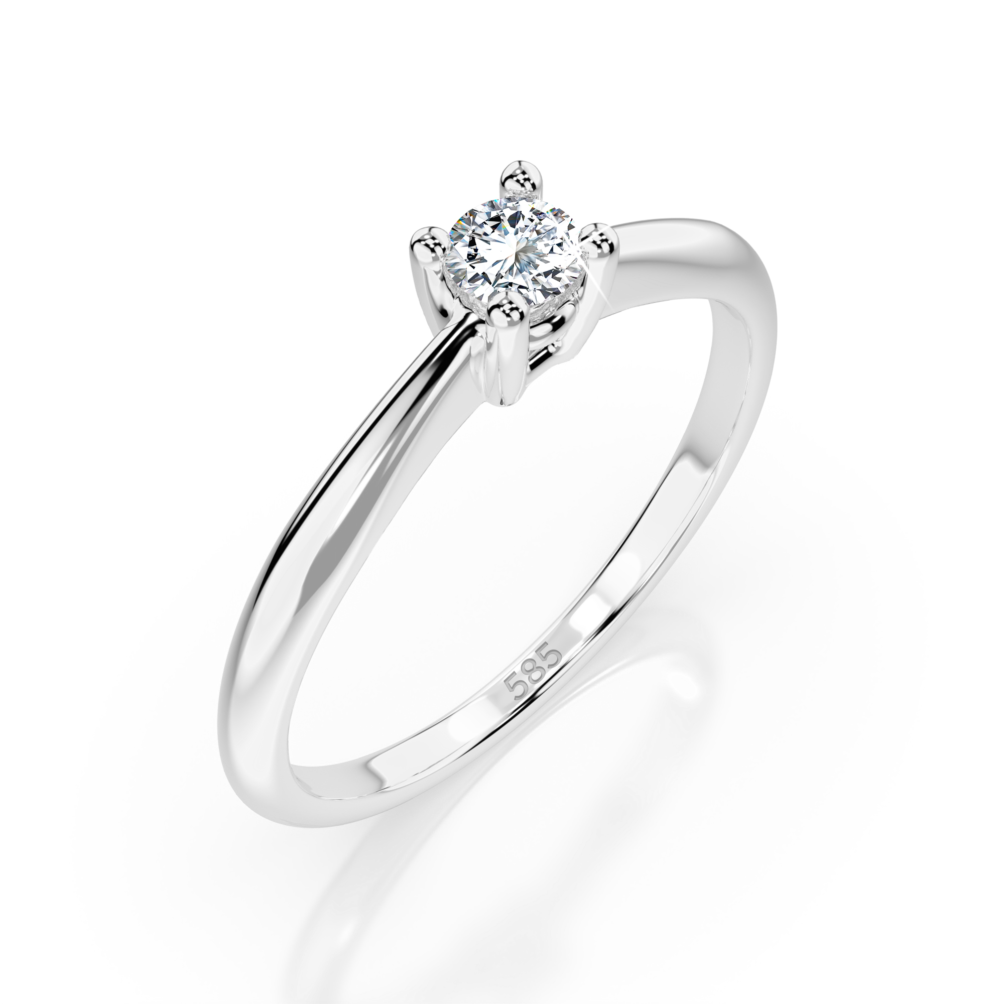 0,10 Karat Diamant Verlobungsring mit 1 Diamanten, Weißgold 585 / 14K, Weite 64 mm, Gewicht ca. 1.7 g.