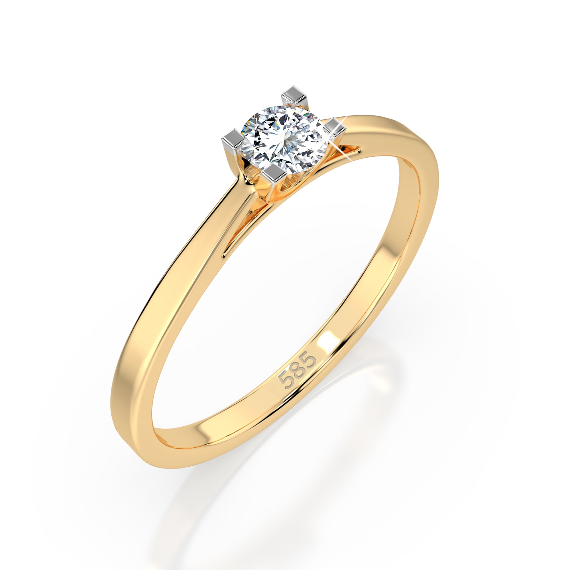 0,15 Karat Diamant Verlobungsring mit 1 Diamanten, Gelbgold 585 / 14K, Weite 58 mm, Gewicht ca. 1.6 g.