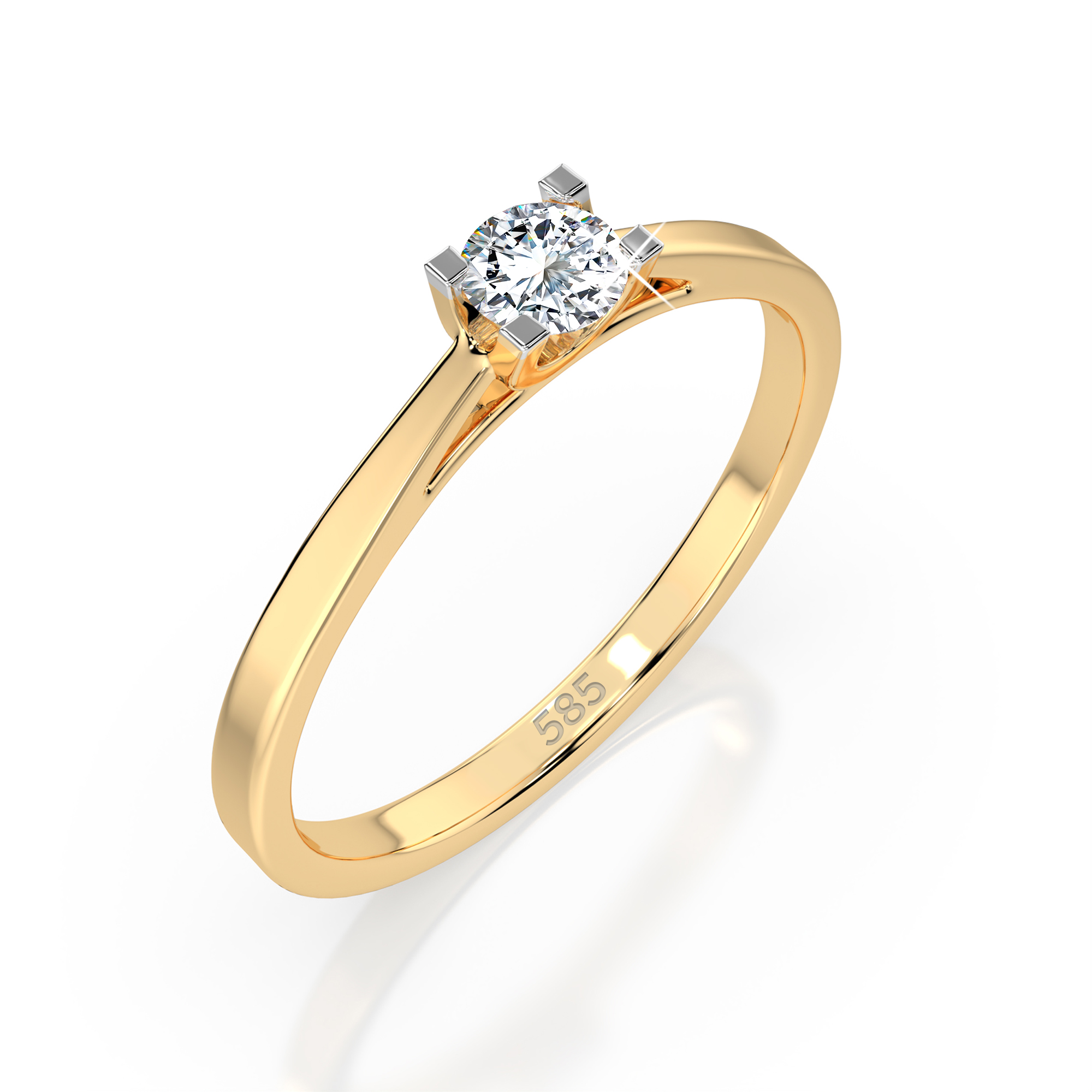 0,15 Karat Diamant Verlobungsring mit 1 Diamanten, Gelbgold 585 / 14K, Weite 51 mm, Gewicht ca. 1.6 g.