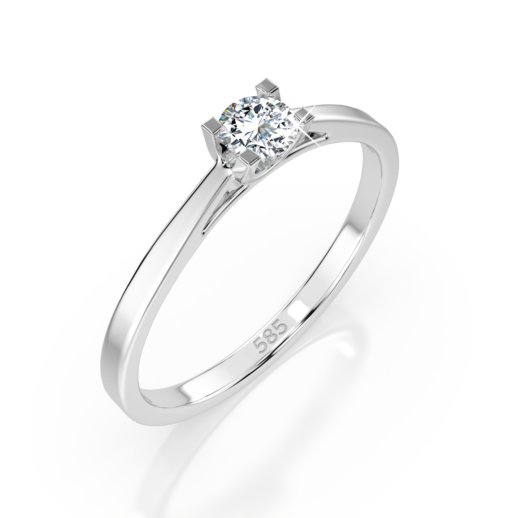 0,15 Karat Diamant Verlobungsring mit 1 Diamanten, Weißgold 585 / 14K, Weite 70 mm, Gewicht ca. 1.6 g.