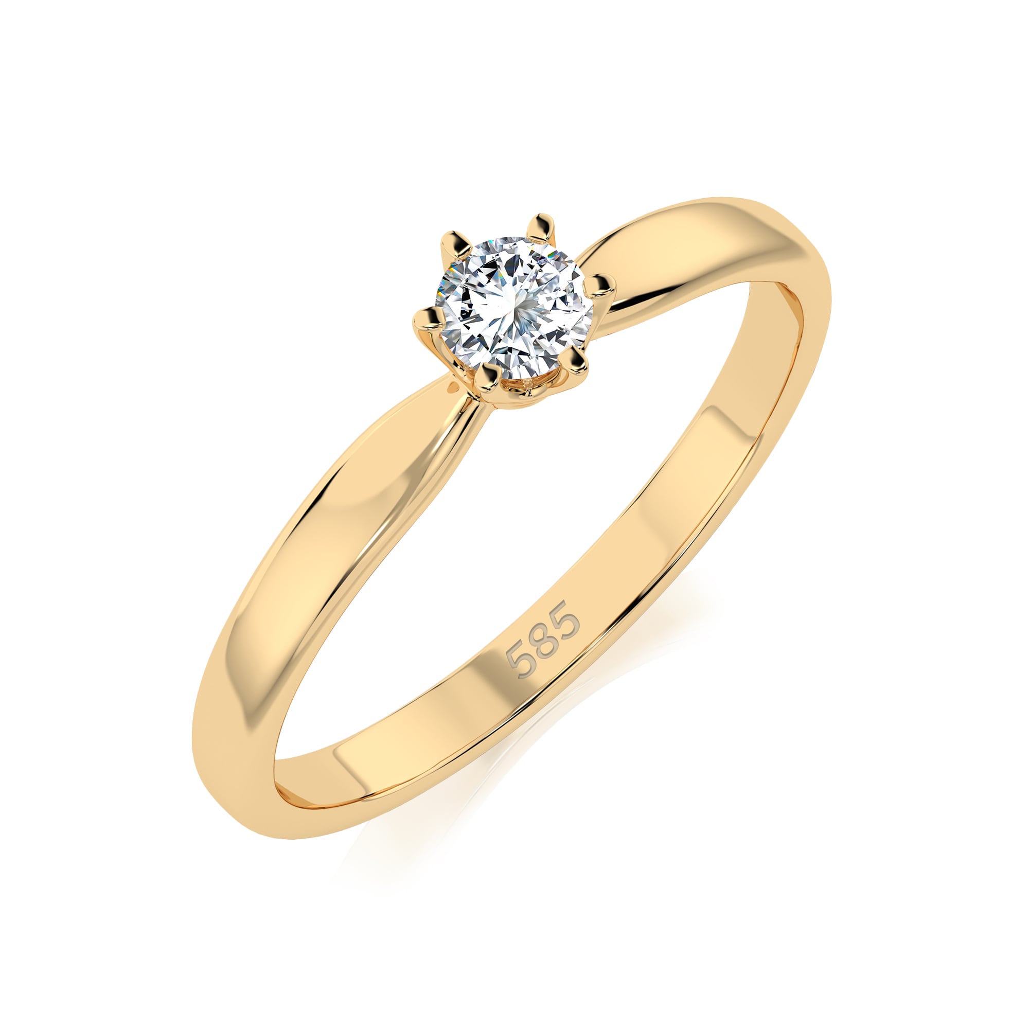 0,10 Karat Diamant Verlobungsring mit 1 Diamanten, Gelbgold 585 / 14K, Weite 63 mm, Gewicht ca. 1.6 g.