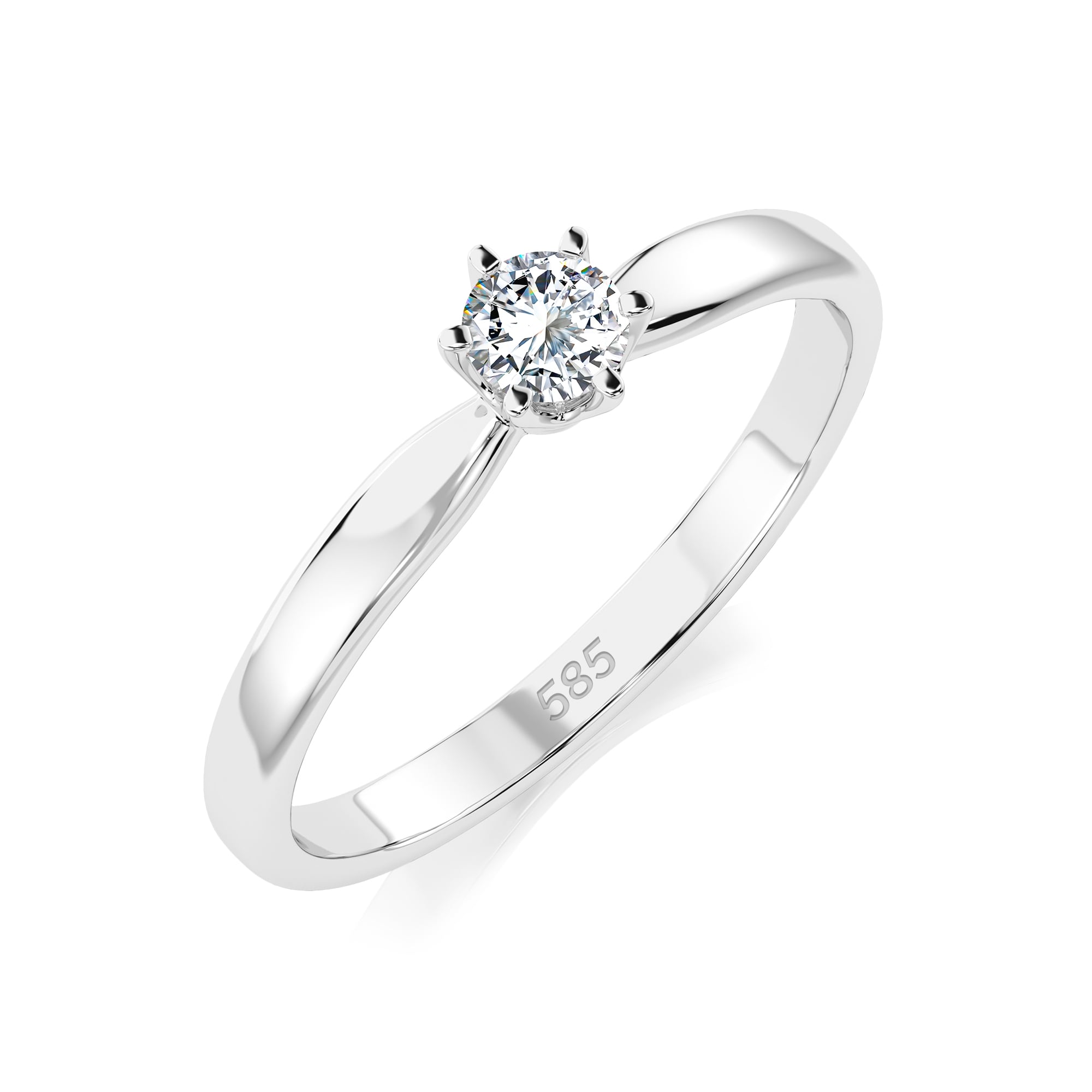 0,10 Karat Diamant Verlobungsring mit 1 Diamanten, Weißgold 585 / 14K, Weite 58 mm, Gewicht ca. 1.6 g.