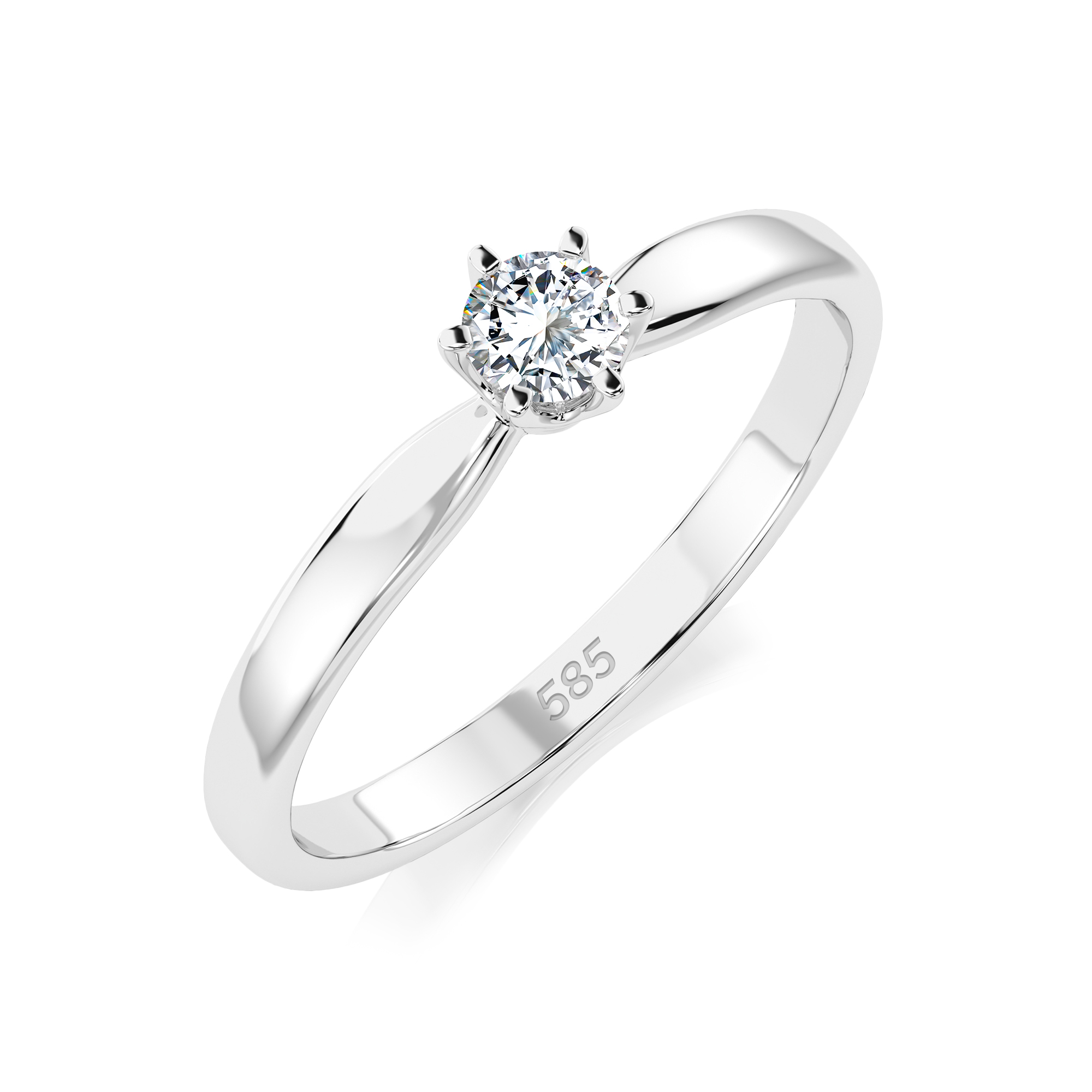 0,10 Karat Diamant Verlobungsring mit 1 Diamanten, Weißgold 585 / 14K, Weite 50 mm, Gewicht ca. 1.6 g.