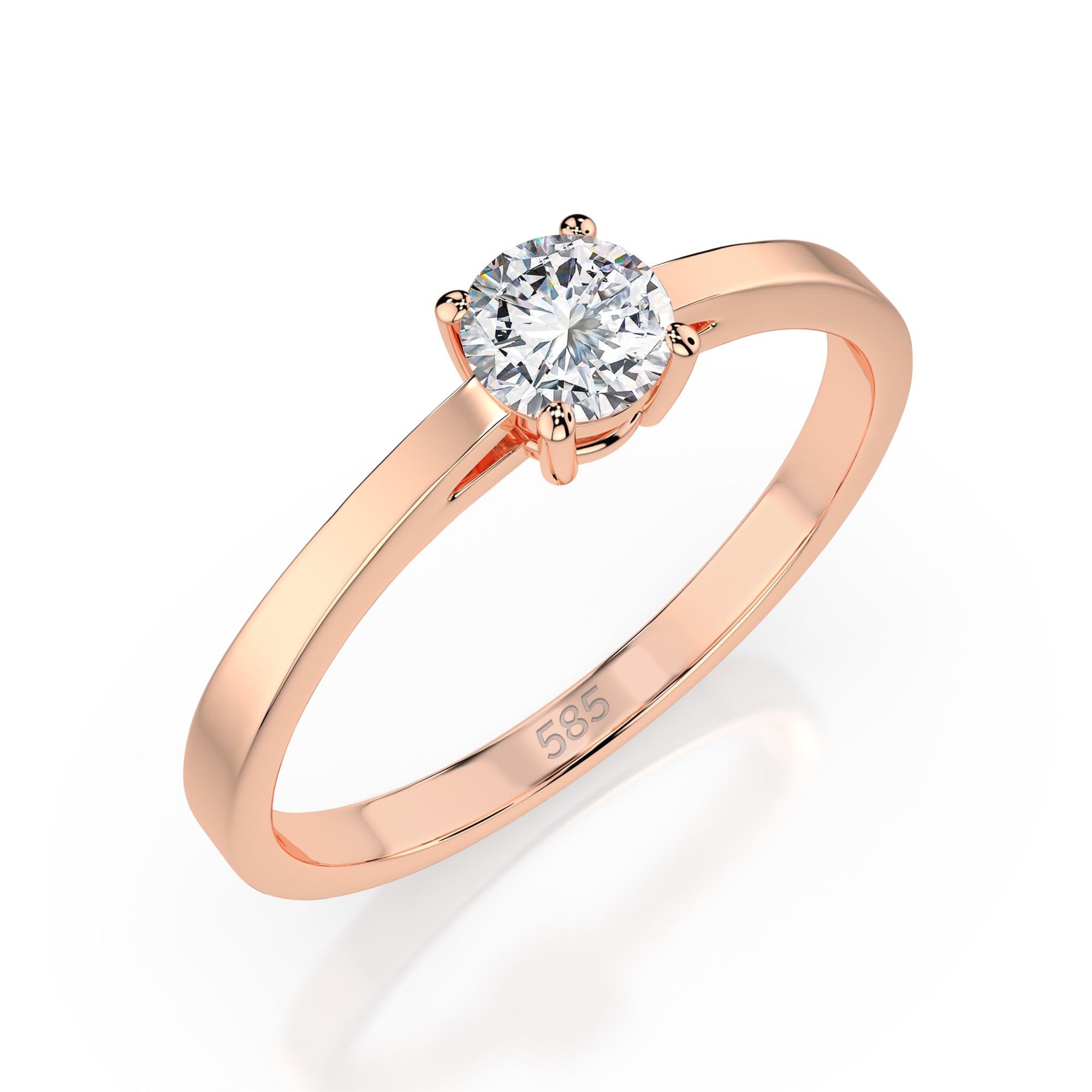 0,30 Karat Diamant Verlobungsring mit 1 Diamanten, Rotgold 585 / 14K, Weite 54 mm, Gewicht ca. 1.55 g.