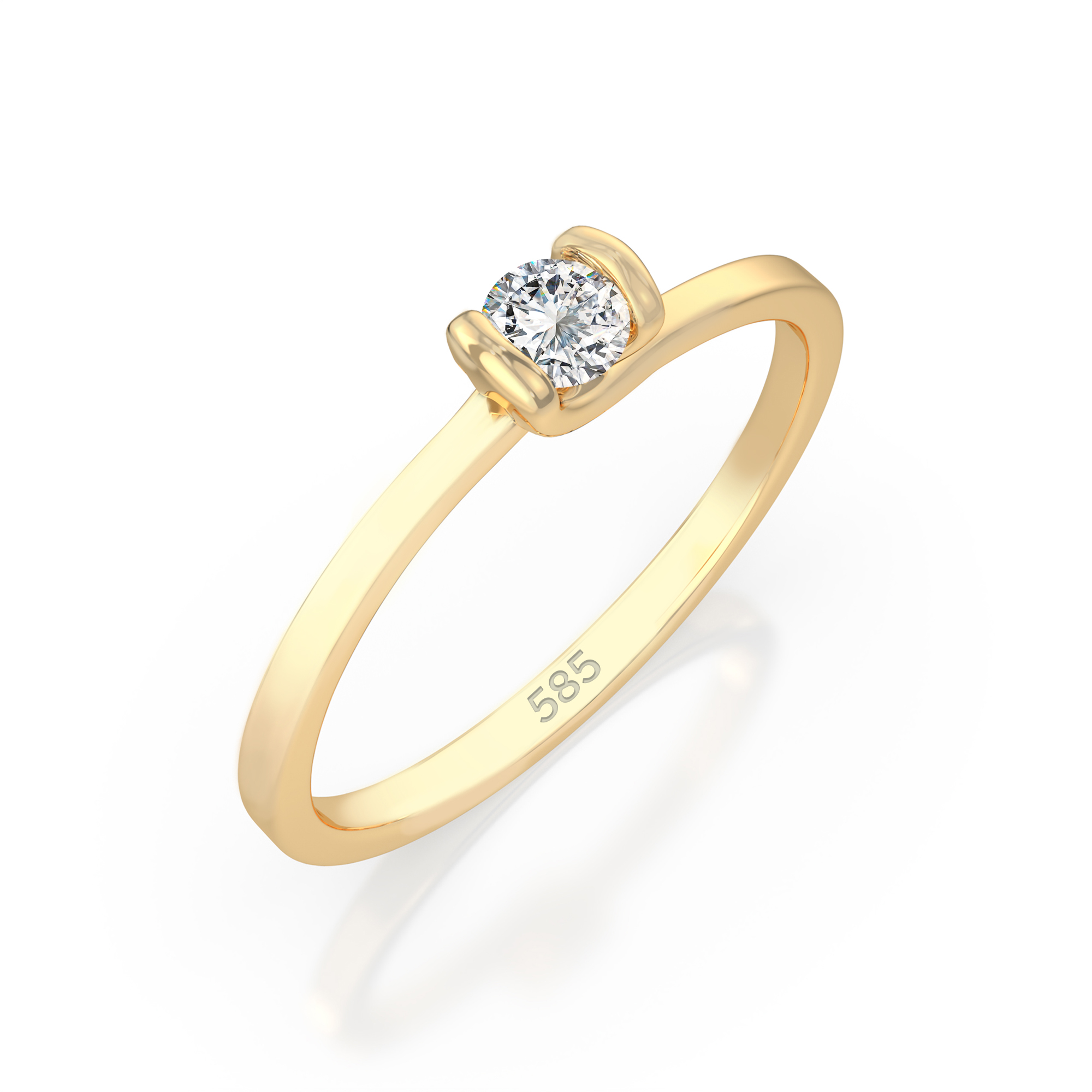 0,10 Karat Diamant Verlobungsring mit 1 Diamanten, Gelbgold 585 / 14K, Weite 49 mm, Gewicht ca. 1.3 g.