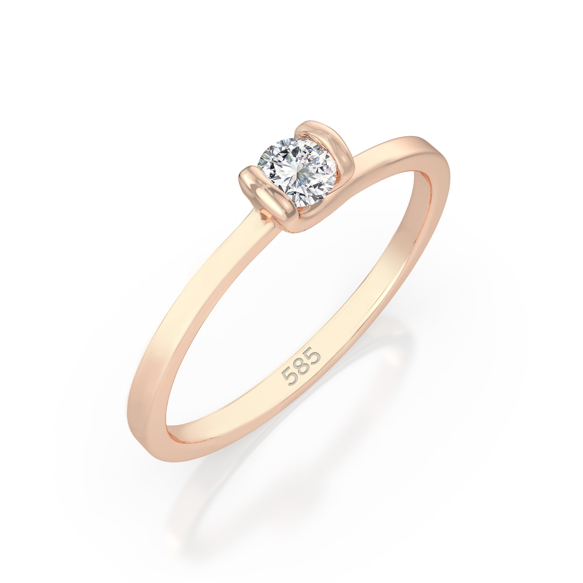 0,10 Karat Diamant Verlobungsring mit 1 Diamanten, Rotgold 585 / 14K, Weite 51 mm, Gewicht ca. 1.3 g.