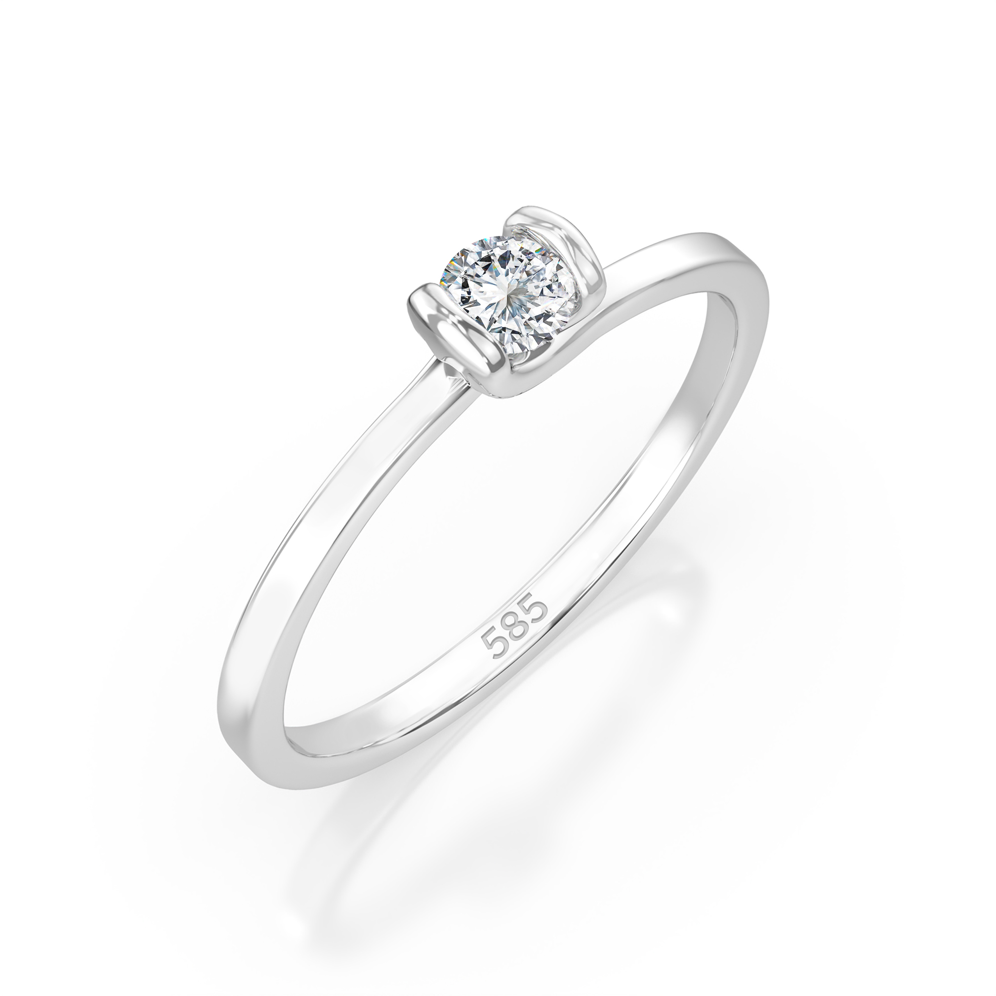 0,10 Karat Diamant Verlobungsring mit 1 Diamanten, Weißgold 585 / 14K, Weite 65 mm, Gewicht ca. 1.3 g.