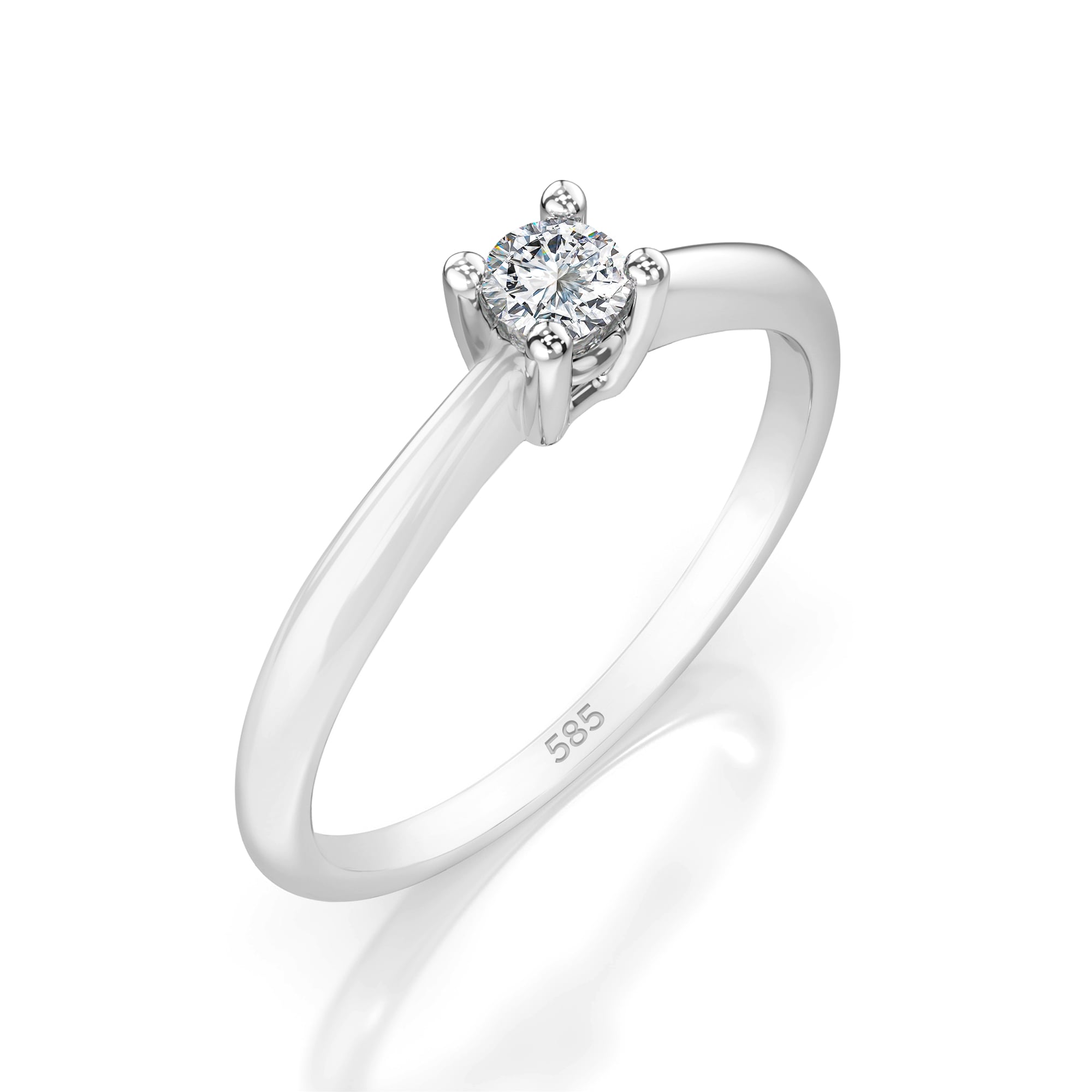 0,06 Karat Diamant Verlobungsring mit 1 Diamanten, Weißgold 585 / 14K, Weite 48 mm, Gewicht ca. 1.75 g.