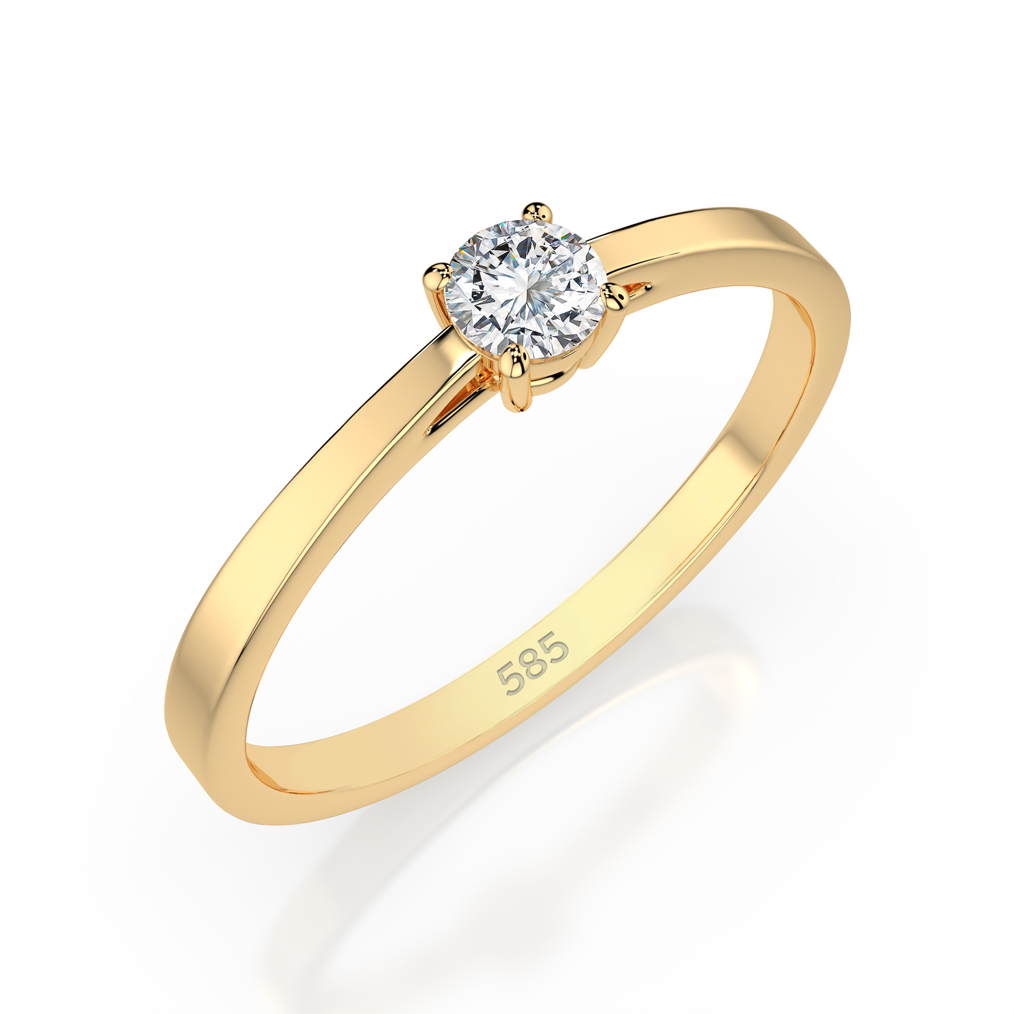 0,20 Karat Diamant Verlobungsring mit 1 Diamanten, Gelbgold 585 / 14K, Weite 55 mm, Gewicht ca. 1.5 g.