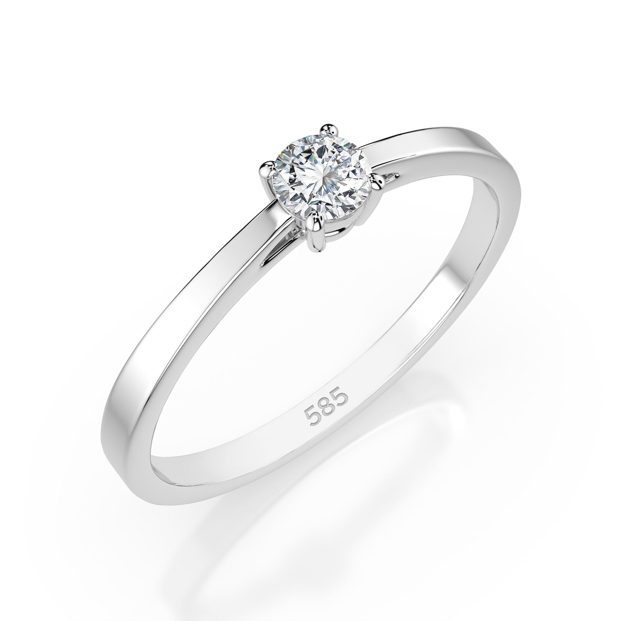 0,20 Karat Diamant Verlobungsring mit 1 Diamanten, Weißgold 585 / 14K, Weite 70 mm, Gewicht ca. 1.5 g.