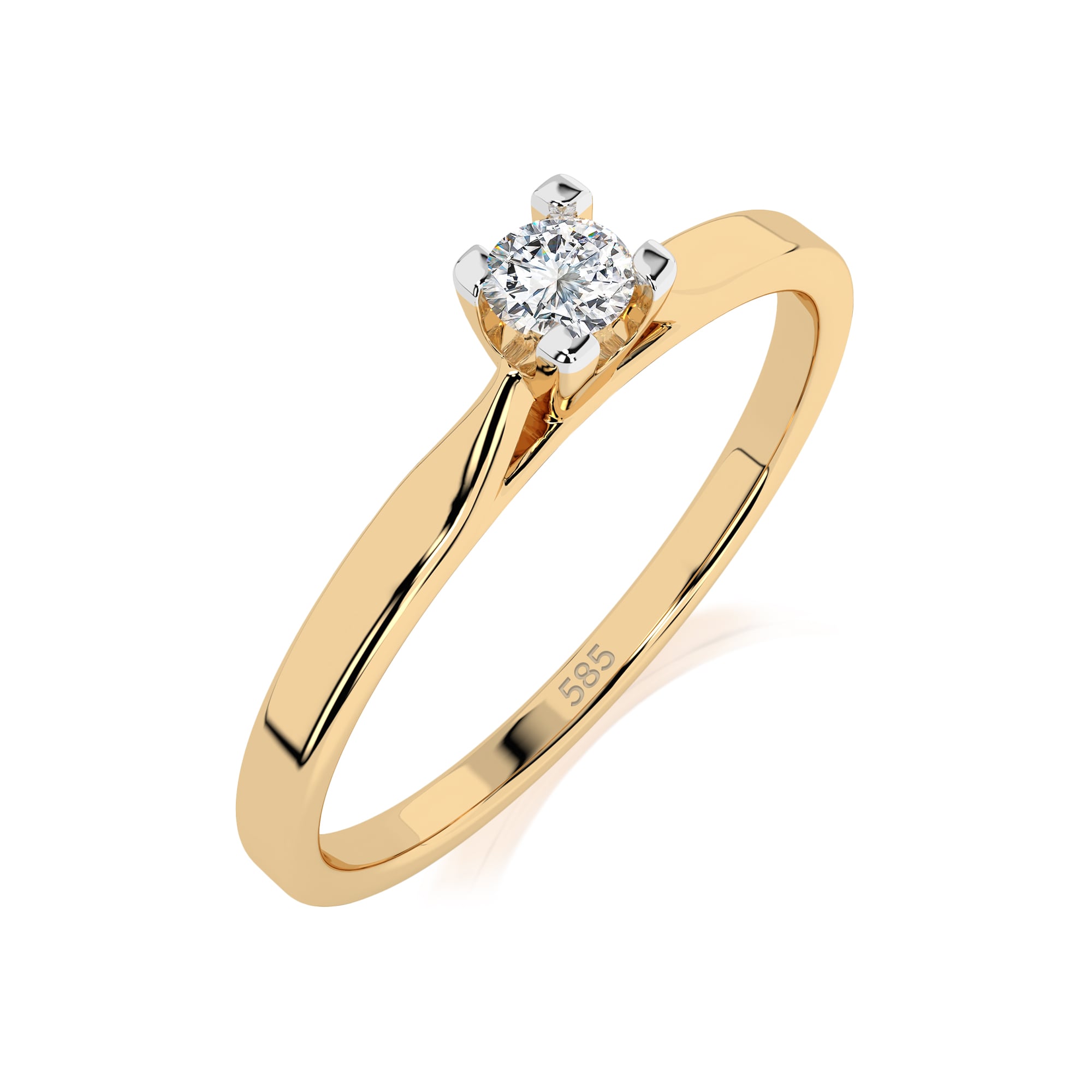 0,06 Karat Diamant Verlobungsring mit 1 Diamanten, Gelbgold 585 / 14K, Weite 70 mm, Gewicht ca. 1.5 g.