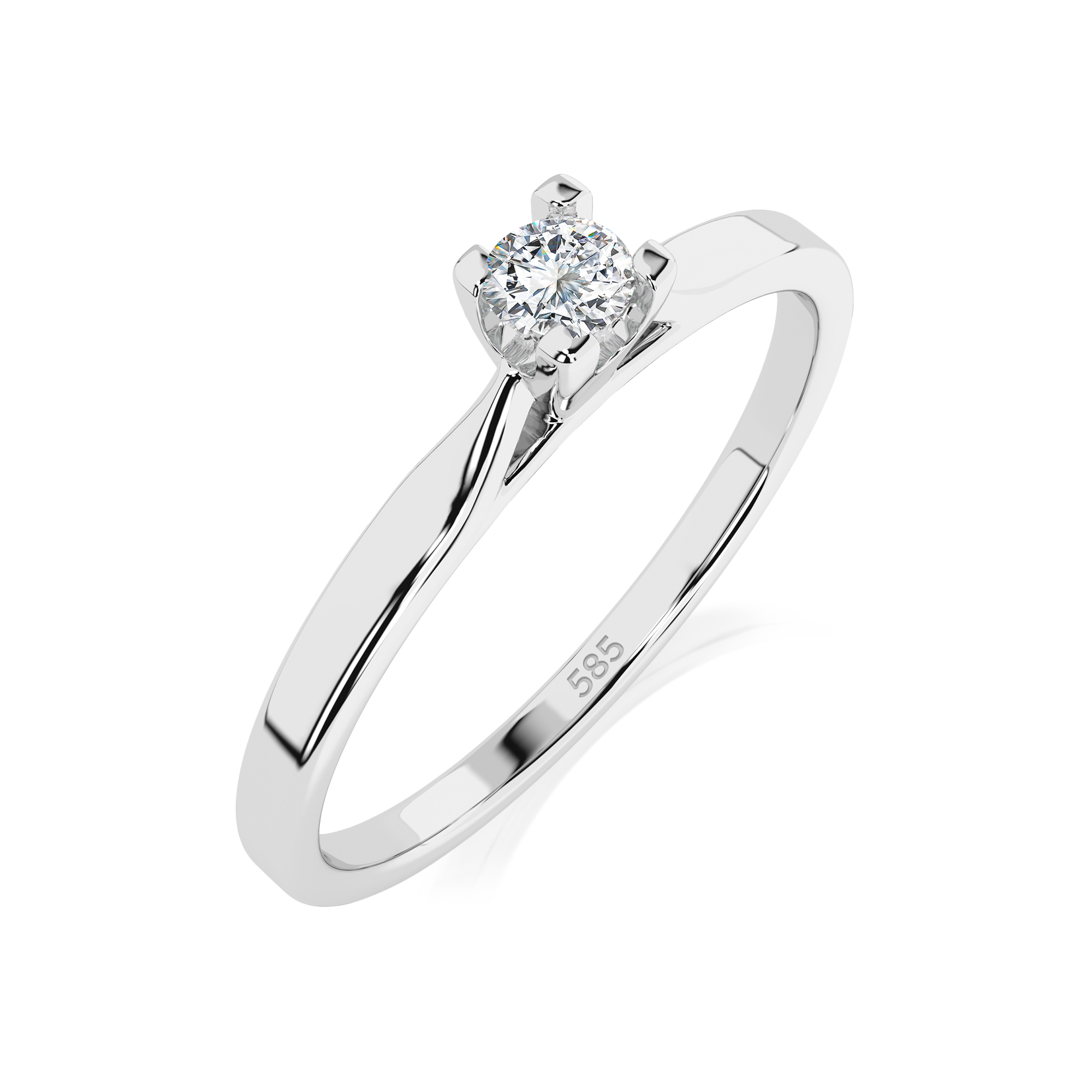 0,06 Karat Diamant Verlobungsring mit 1 Diamanten, Weißgold 585 / 14K, Weite 64 mm, Gewicht ca. 1.5 g.