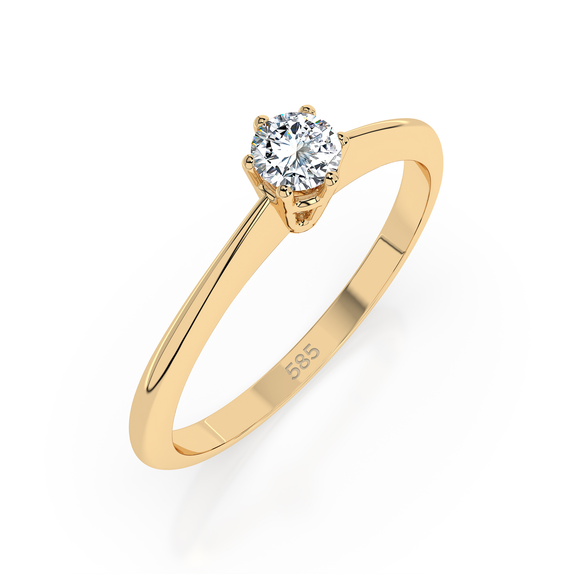 0,15 Karat Diamant Verlobungsring mit 1 Diamanten, Gelbgold 585 / 14K, Weite 53 mm, Gewicht ca. 1.5 g.
