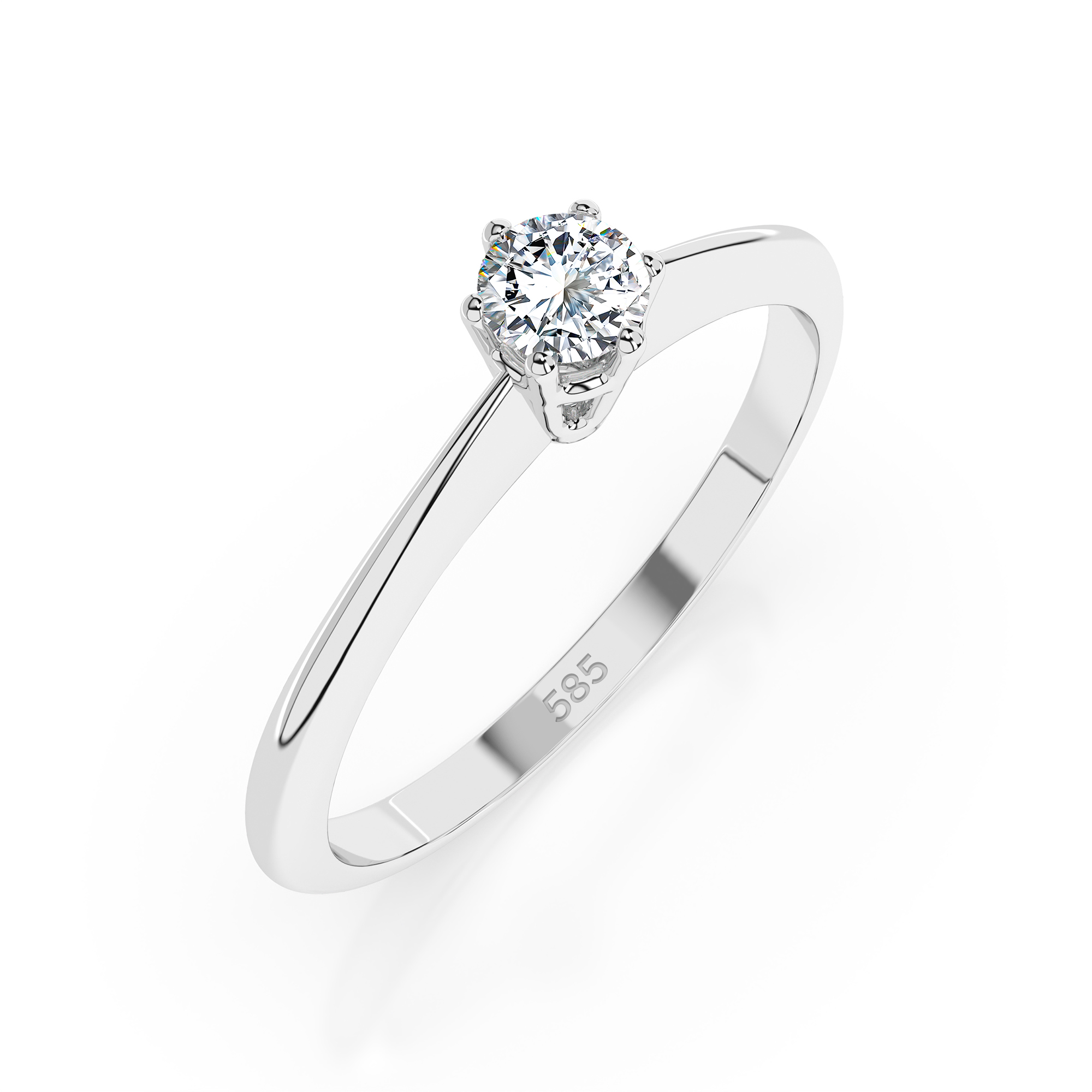 0,15 Karat Diamant Verlobungsring mit 1 Diamanten, Weißgold 585 / 14K, Weite 53 mm, Gewicht ca. 1.5 g.
