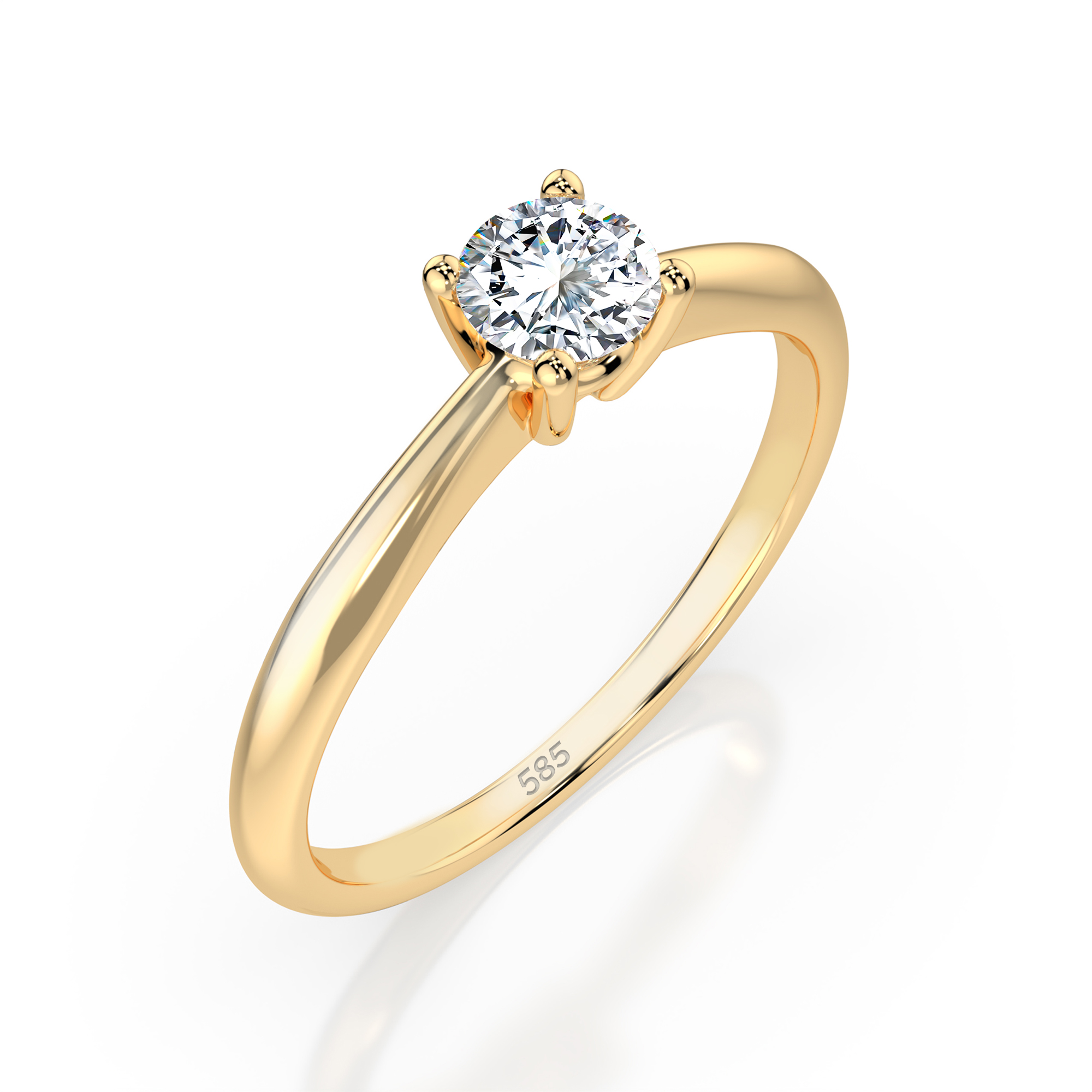 0,30 Karat Diamant Verlobungsring mit 1 Diamanten, Gelbgold 585 / 14K, Weite 52 mm, Gewicht ca. 2.0 g.