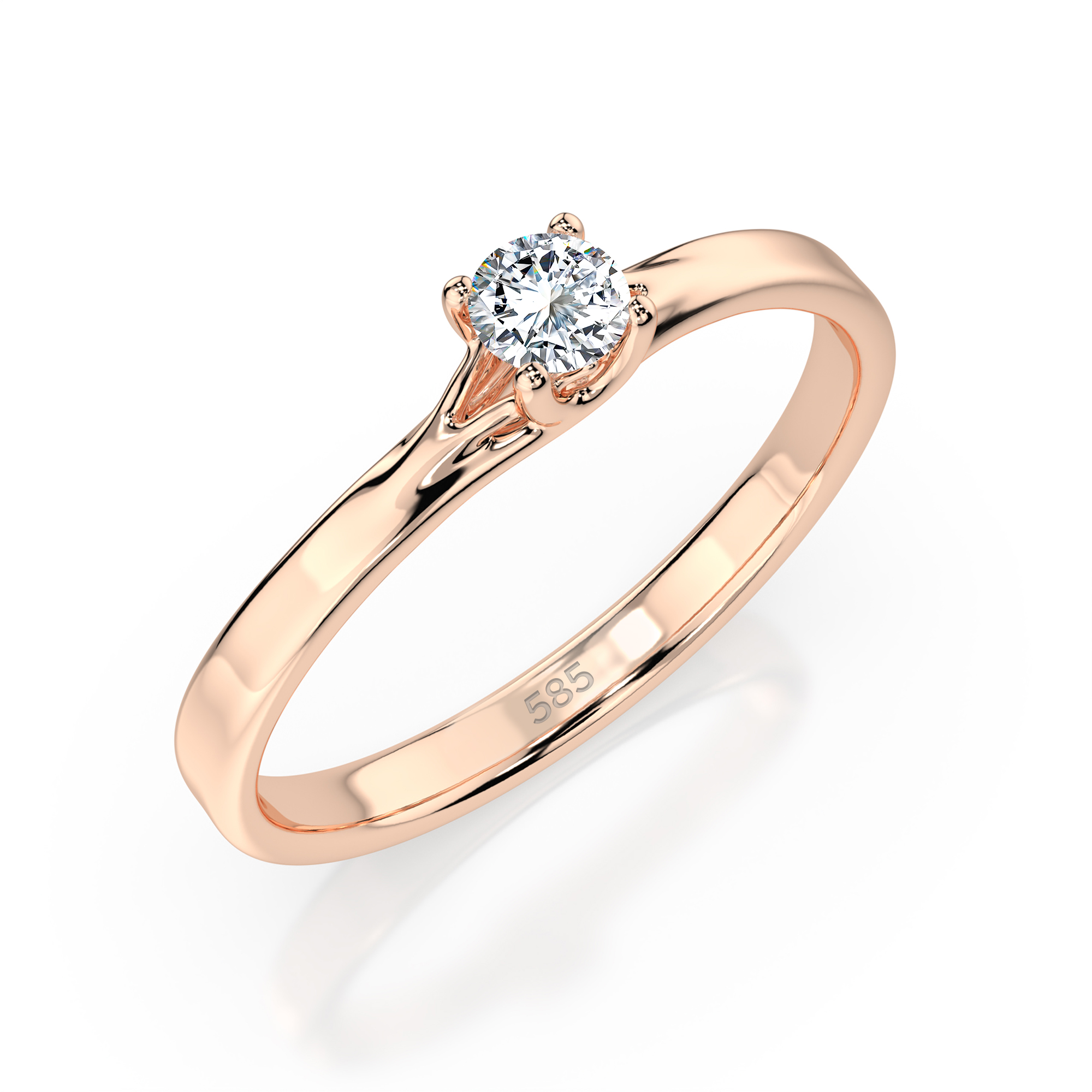 0,1 Karat Diamant Verlobungsring, Rotgold 585 / 14K, Weite 72 mm, Gewicht ca. 1.3 g.