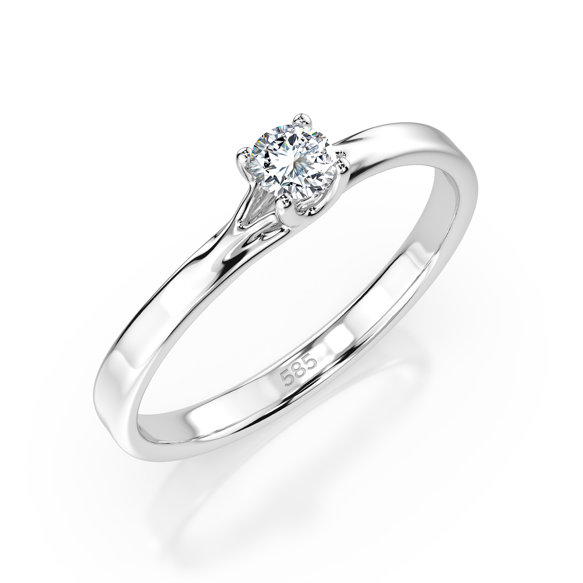 0,1 Karat Diamant Verlobungsring, Weißgold 585 / 14K, Weite 62 mm, Gewicht ca. 1.3 g.