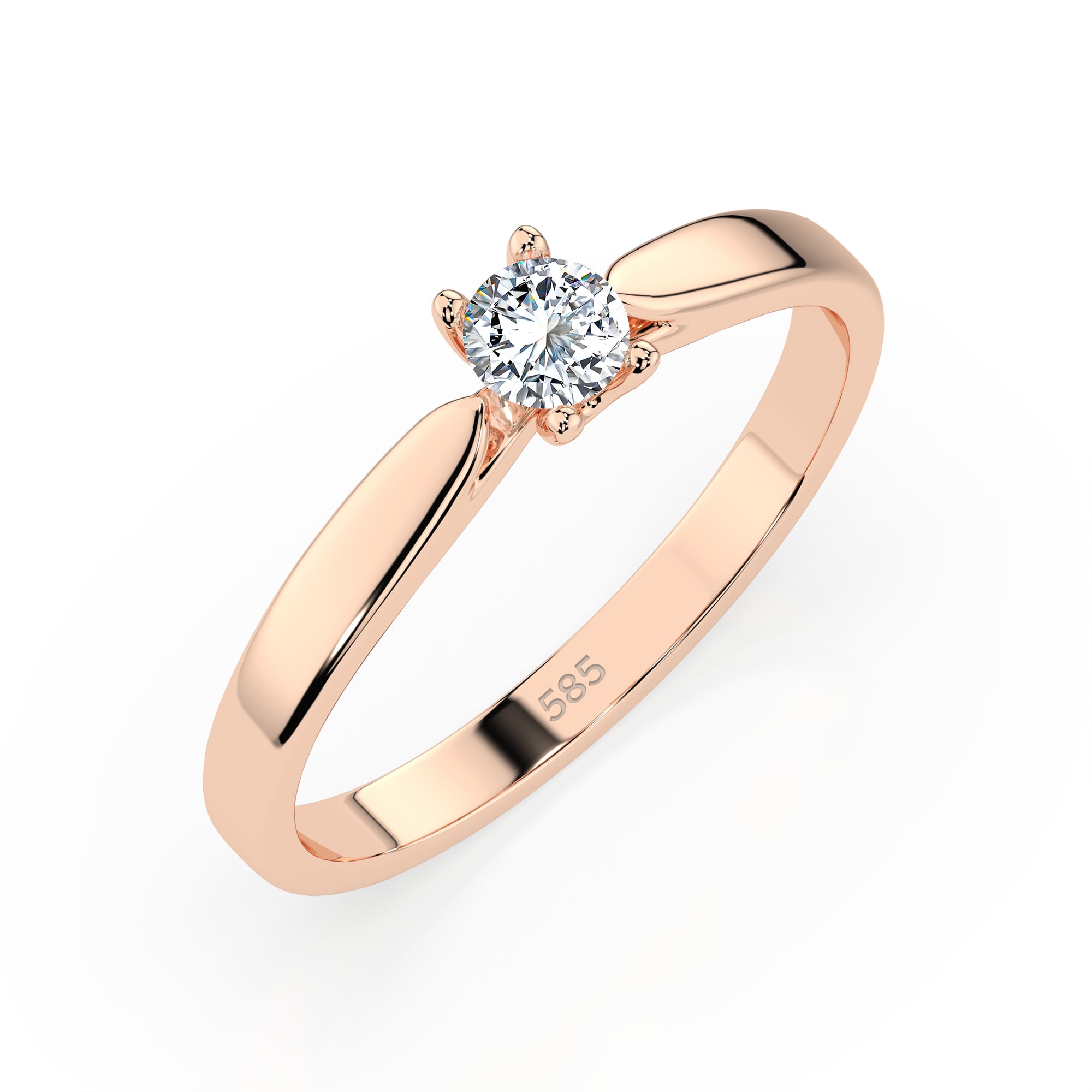 0,15 Karat Diamant Verlobungsring mit 1 Diamanten, Rotgold 585 / 14K, Weite 51 mm, Gewicht ca. 1.7 g.