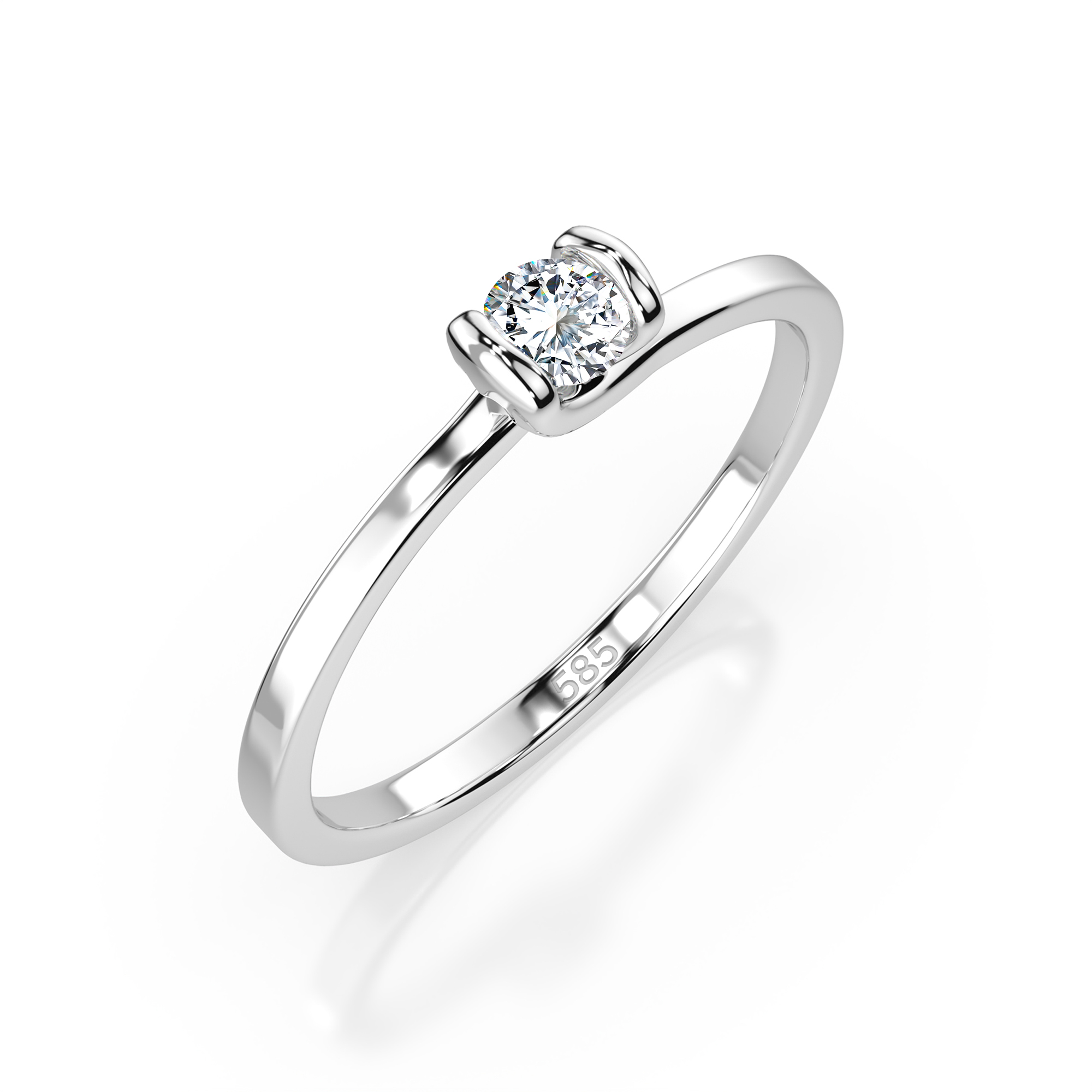 0,15 Karat Diamant Verlobungsring mit 1 Diamanten, Weißgold 585 / 14K, Weite 56 mm, Gewicht ca. 1.4 g.