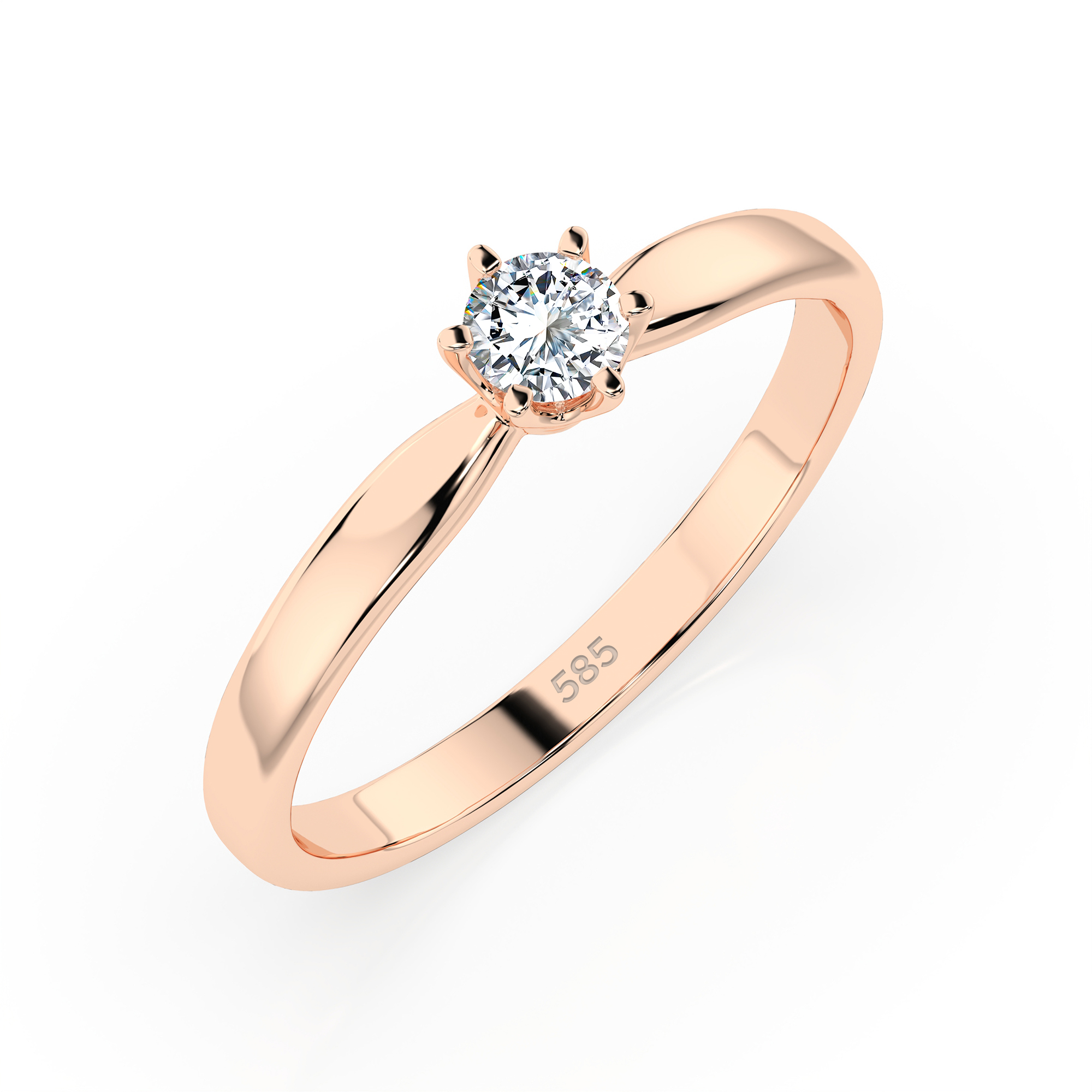 0,15 Karat Diamant Verlobungsring mit 1 Diamanten, Rotgold 585 / 14K, Weite 47 mm, Gewicht ca. 1.8 g.