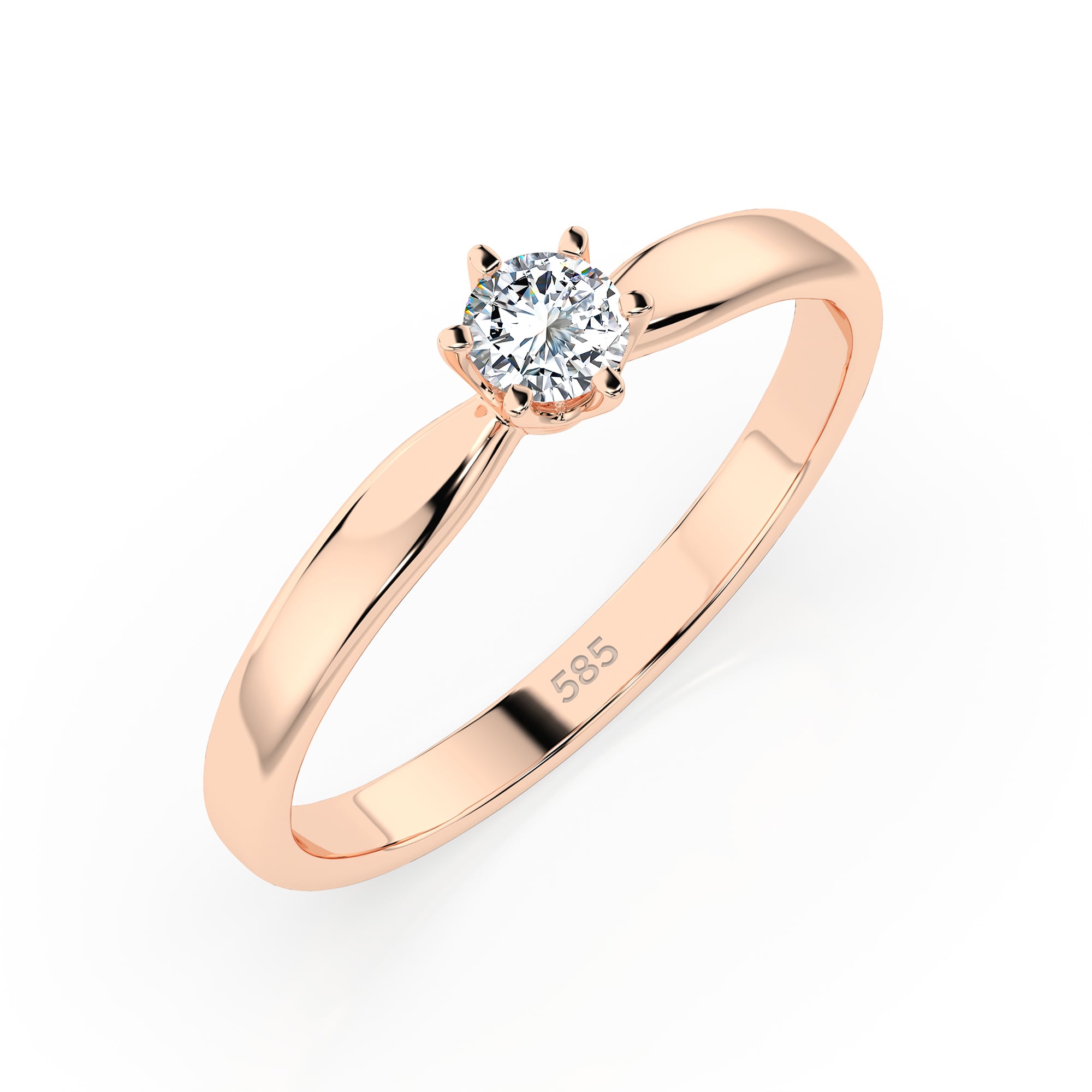 0,15 Karat Diamant Verlobungsring mit 1 Diamanten, Rotgold 585 / 14K, Weite 52 mm, Gewicht ca. 1.8 g.