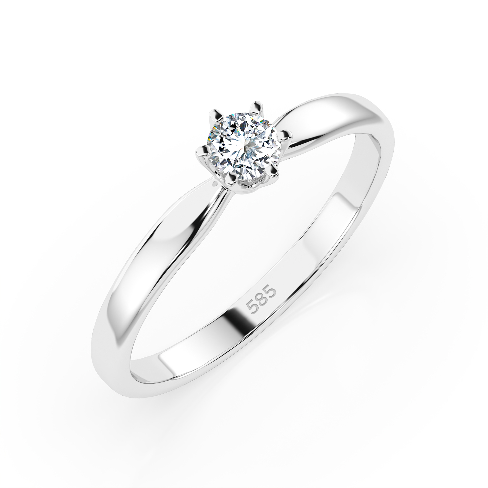 0,15 Karat Diamant Verlobungsring mit 1 Diamanten, Weißgold 585 / 14K, Weite 53 mm, Gewicht ca. 1.8 g.