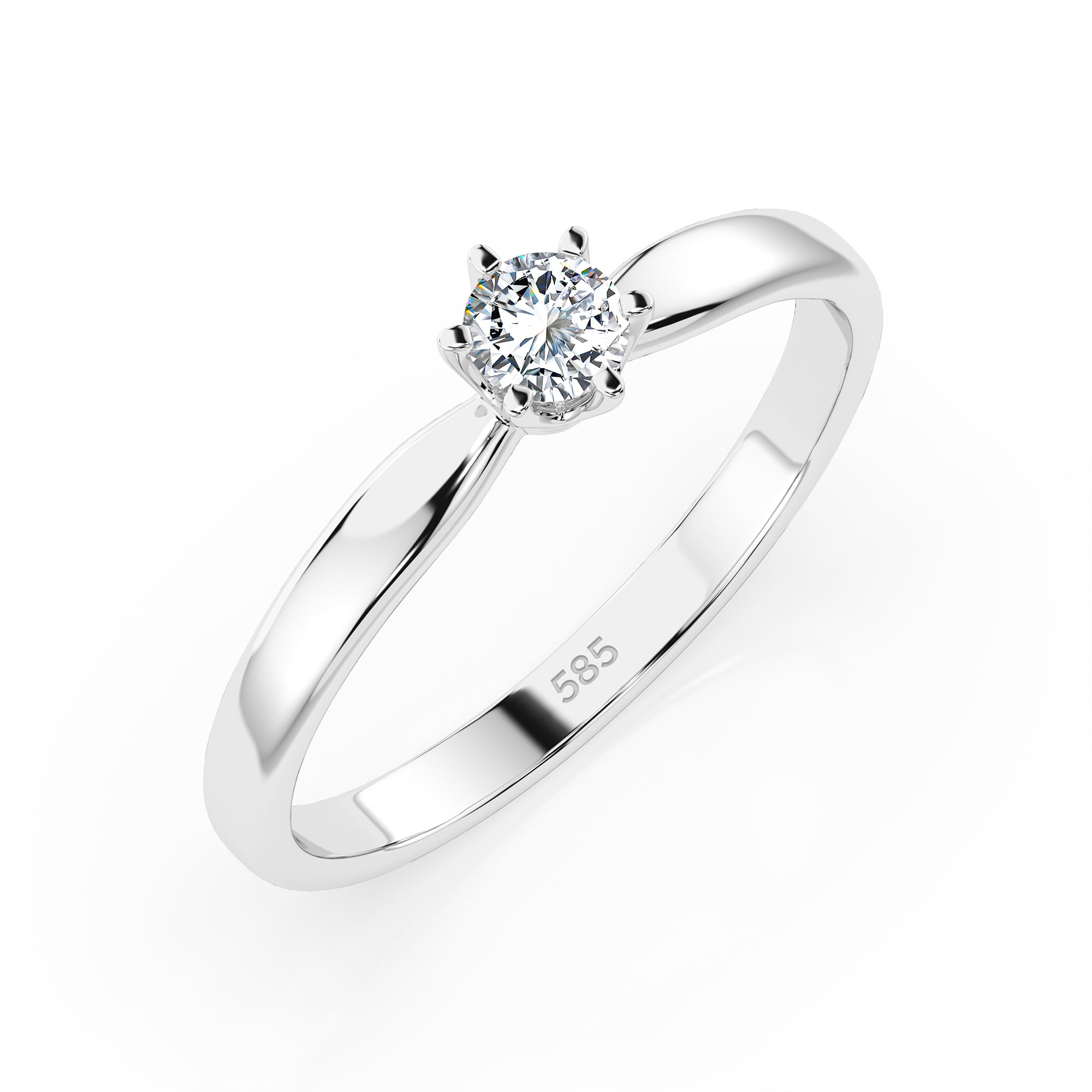 0,15 Karat Diamant Verlobungsring mit 1 Diamanten, Weißgold 585 / 14K, Weite 54 mm, Gewicht ca. 1.8 g.