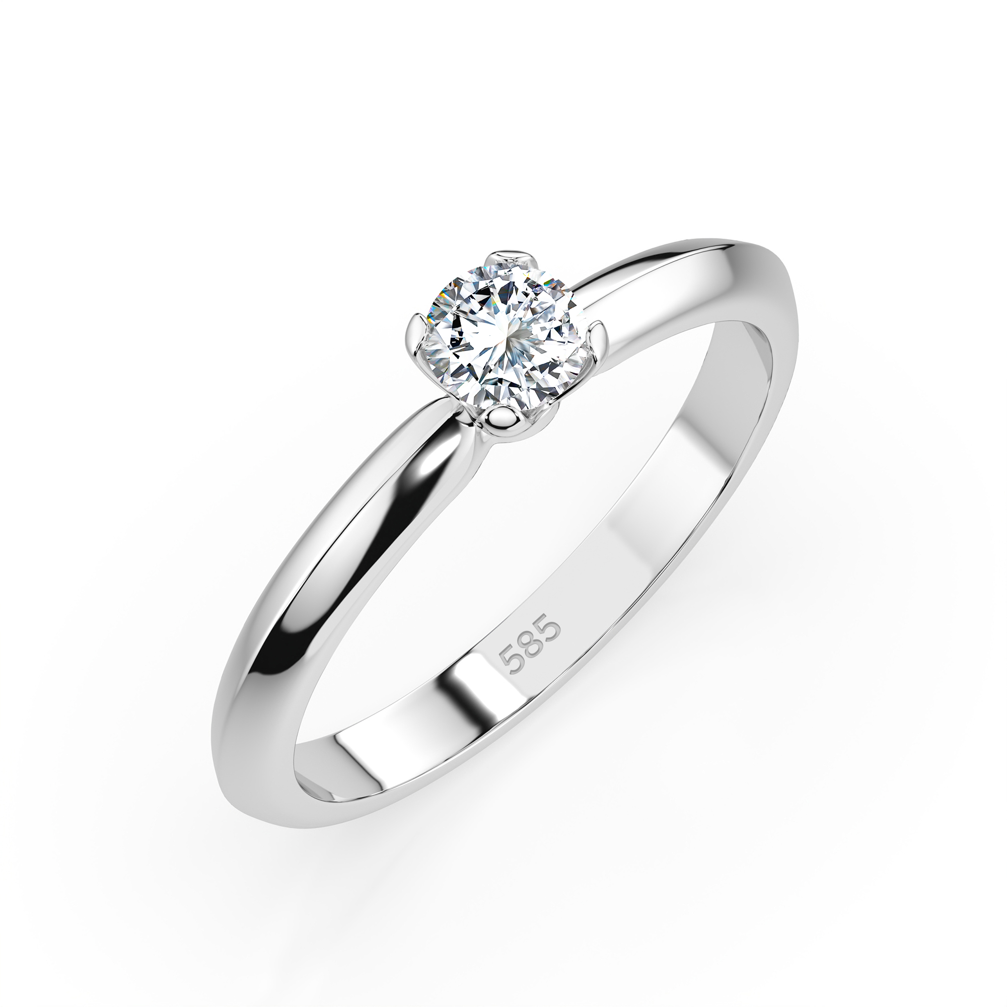 0,15 Karat Diamant Verlobungsring mit 1 Diamanten, Weißgold 585 / 14K, Weite 64 mm, Gewicht ca. 1.9 g.