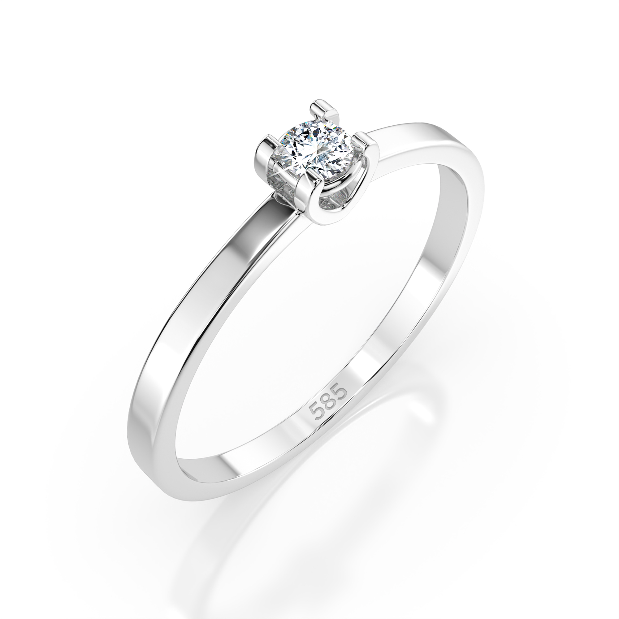 0,10 Karat Diamant Verlobungsring, Weißgold 585 / 14K, Weite 70 mm, Gewicht ca. 1.3 g.