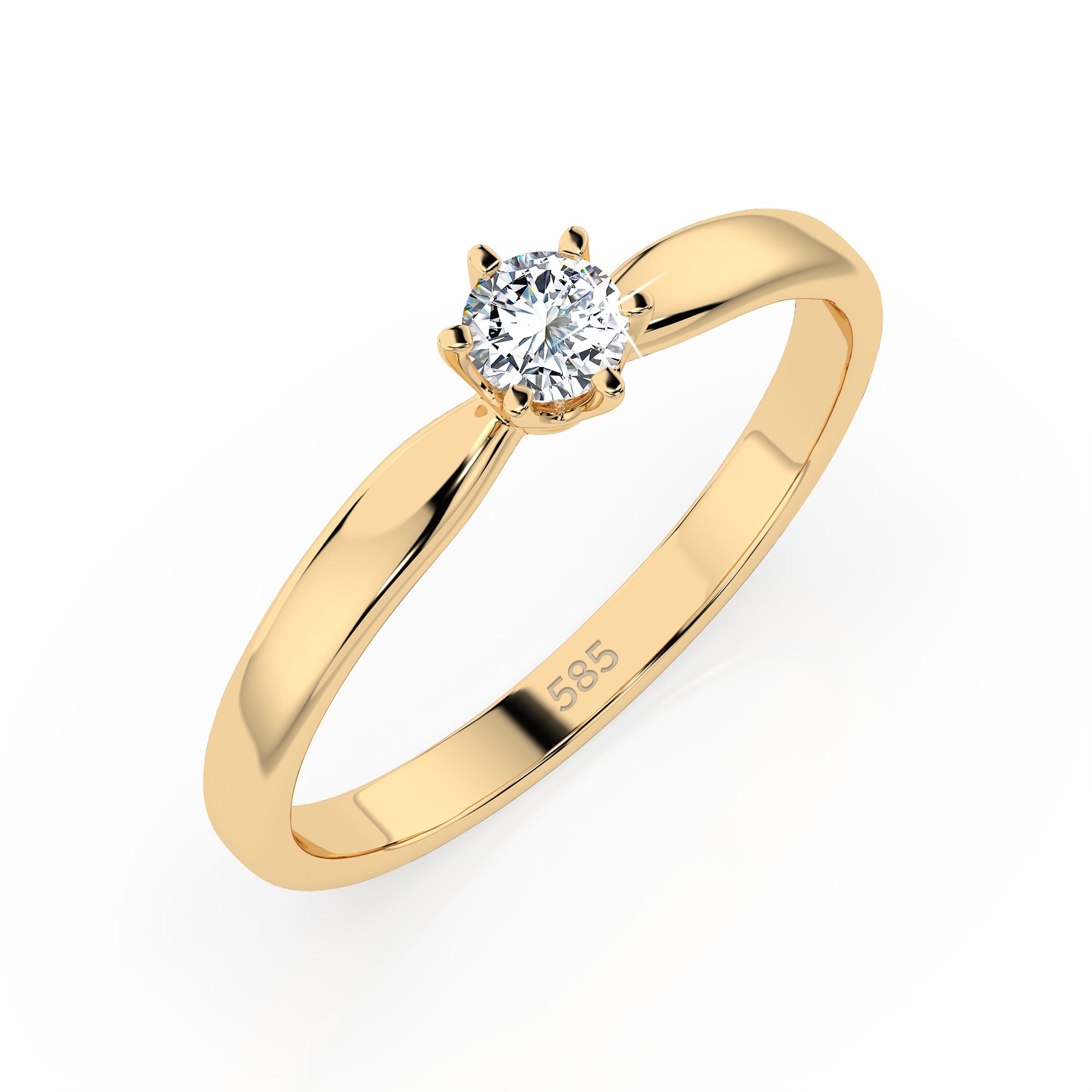 0,20 Karat Diamant Verlobungsring mit 1 Diamanten, Gelbgold 585 / 14K, Weite 51 mm, Gewicht ca. 2.1 g.
