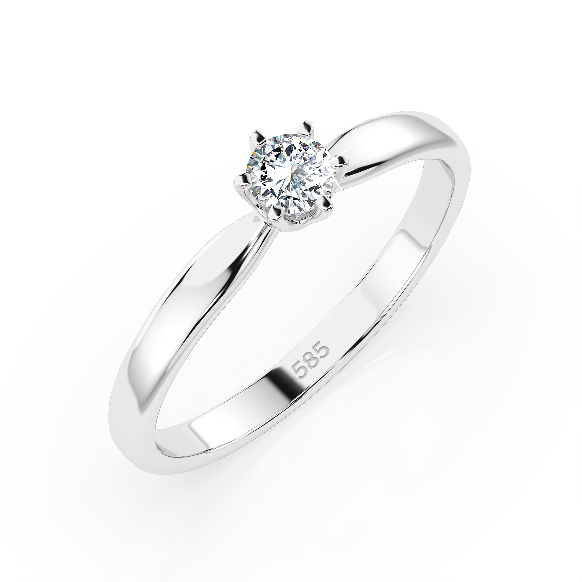 0,20 Karat Diamant Verlobungsring mit 1 Diamanten, Weißgold 585 / 14K, Weite 62 mm, Gewicht ca. 2.1 g.